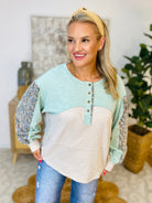 Mixed Print Long Sleeve Top-110 Long Sleeve Top-easel-The Lovely Closet, Women's Fashion Boutique in Alexandria, KY