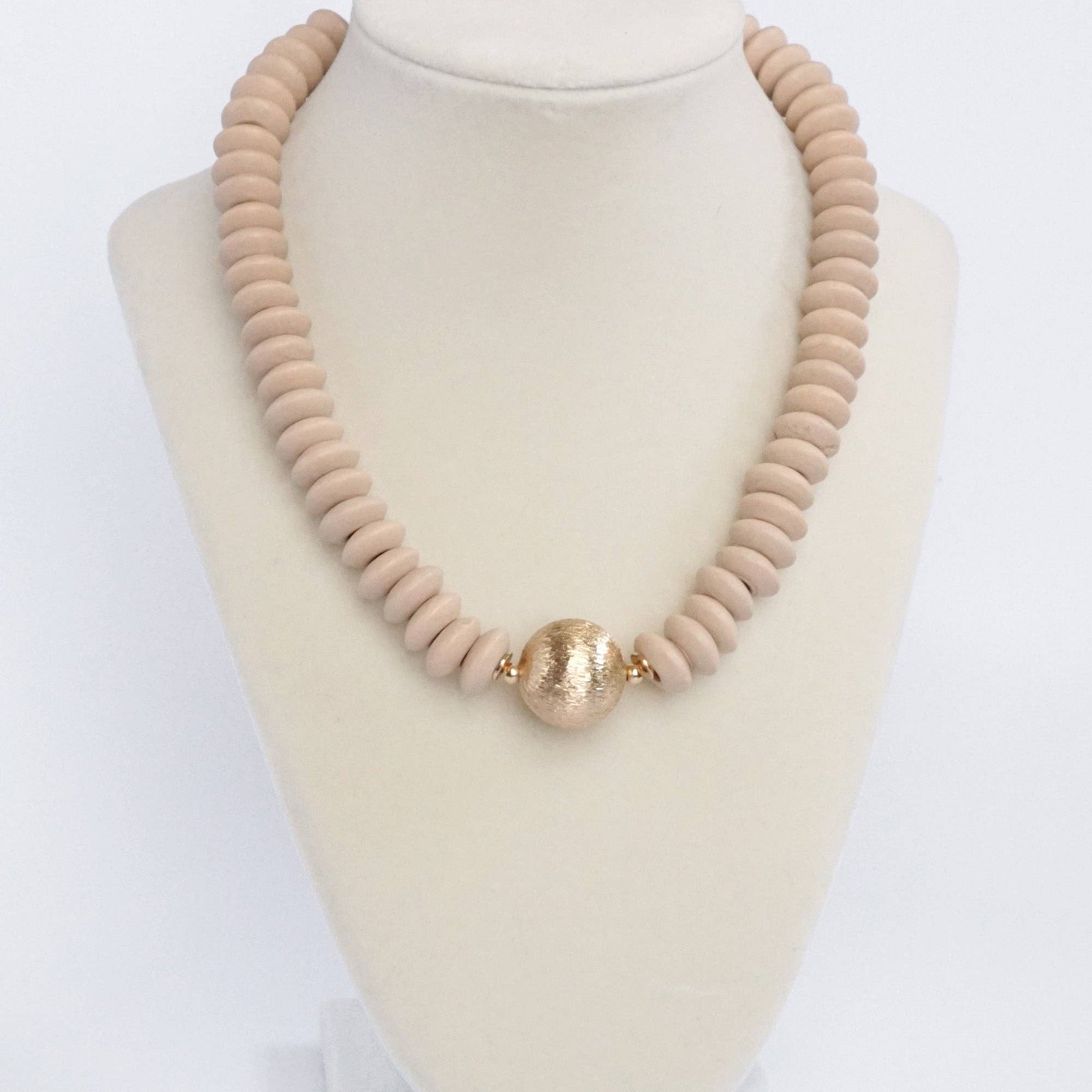 Wood Saucer Bead Necklace - Gold-250 Jewelry-PennyLine inc-The Lovely Closet, Women's Fashion Boutique in Alexandria, KY