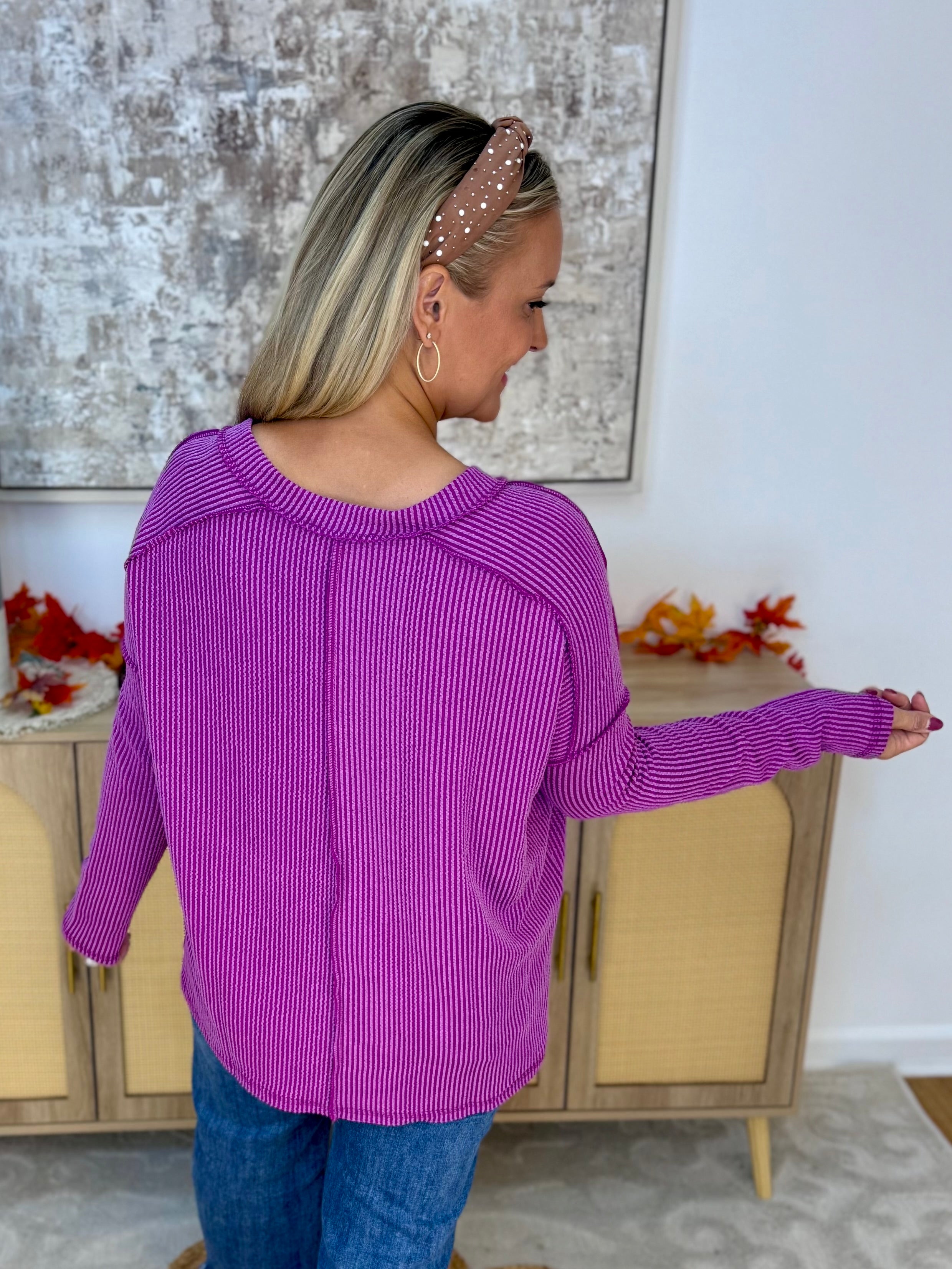 Autumn Days Ribbed Top - Plum-110 Long Sleeve Top-zenana-The Lovely Closet, Women's Fashion Boutique in Alexandria, KY