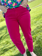 RISEN - Hot Pink Boyfriend Pants-bottoms-Risen-The Lovely Closet, Women's Fashion Boutique in Alexandria, KY
