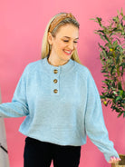 Cabin Fever 1/4 Button Sweater - Sky Blue-140 Sweaters-Vine & Love-The Lovely Closet, Women's Fashion Boutique in Alexandria, KY