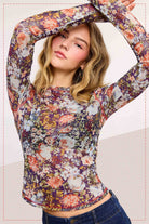 Sheer Long Sleeve Mesh Layering Top - Hazelnut-110 Long Sleeve Top-La Miel-The Lovely Closet, Women's Fashion Boutique in Alexandria, KY