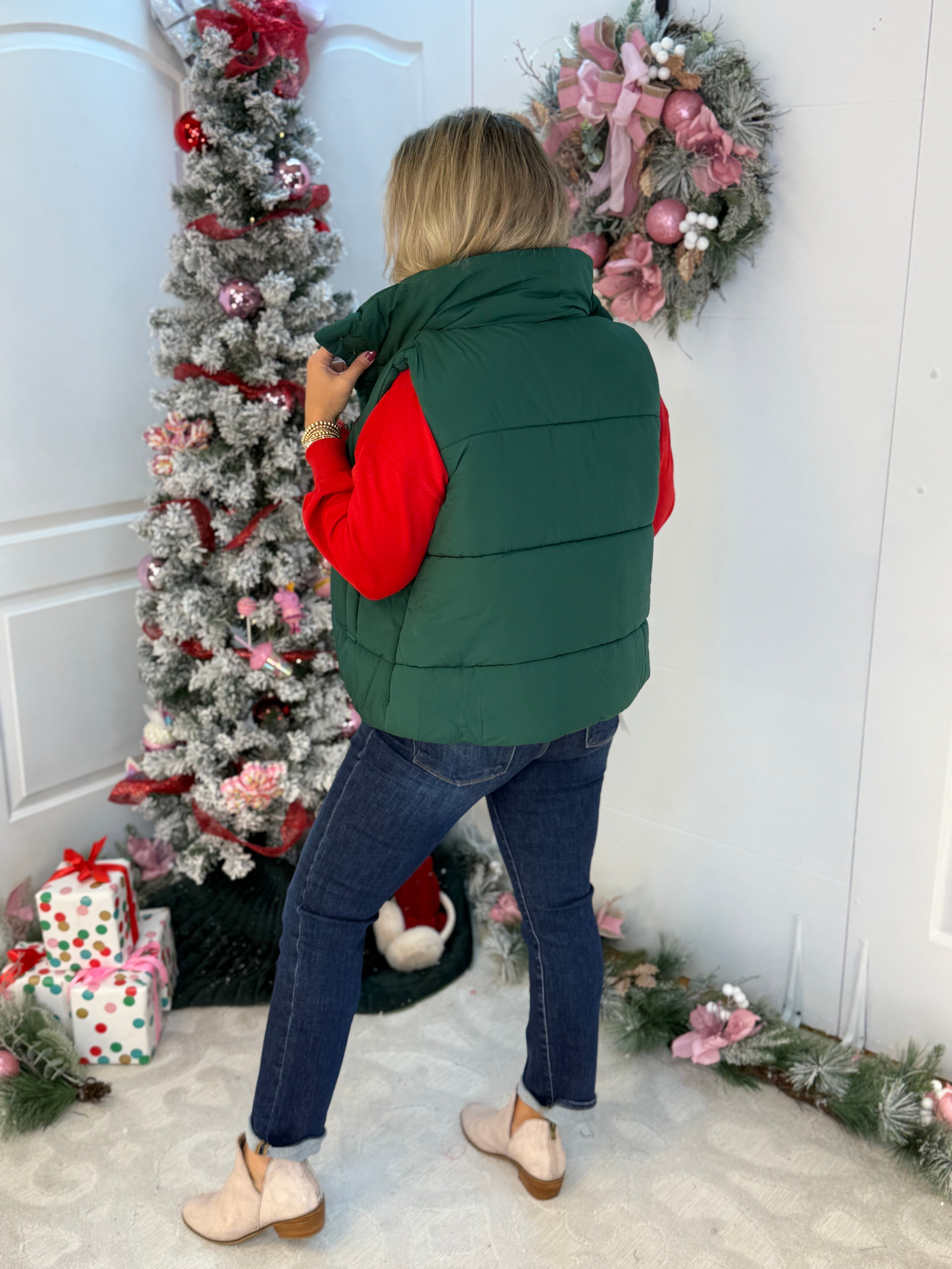Weekend Puffer Vest - Hunter Green-170 Jackets/Outerwear-zenana-The Lovely Closet, Women's Fashion Boutique in Alexandria, KY
