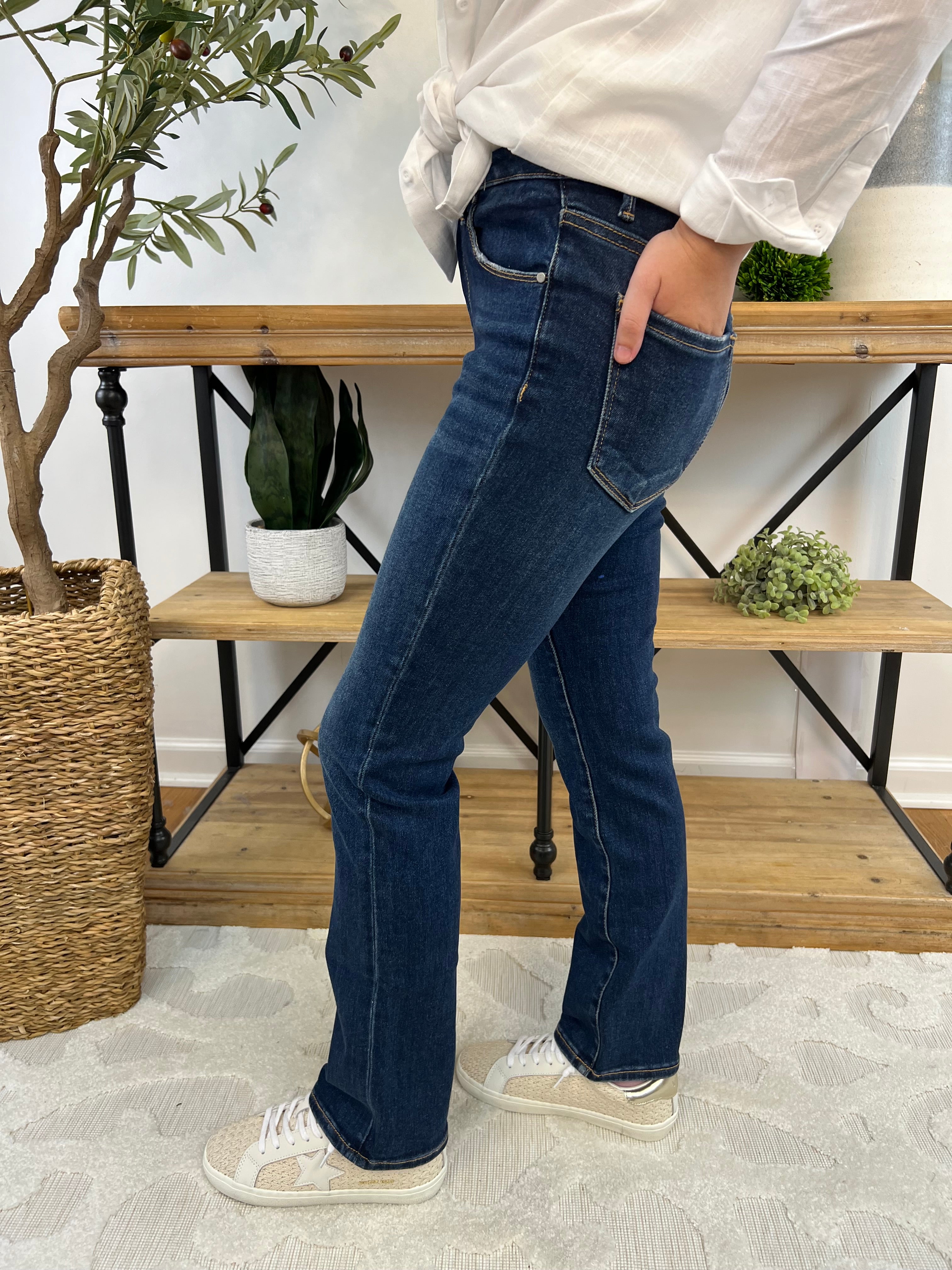 RISEN - Mid Rise Ankle Slim Straight Dark Wash-210 Jeans-Risen-The Lovely Closet, Women's Fashion Boutique in Alexandria, KY