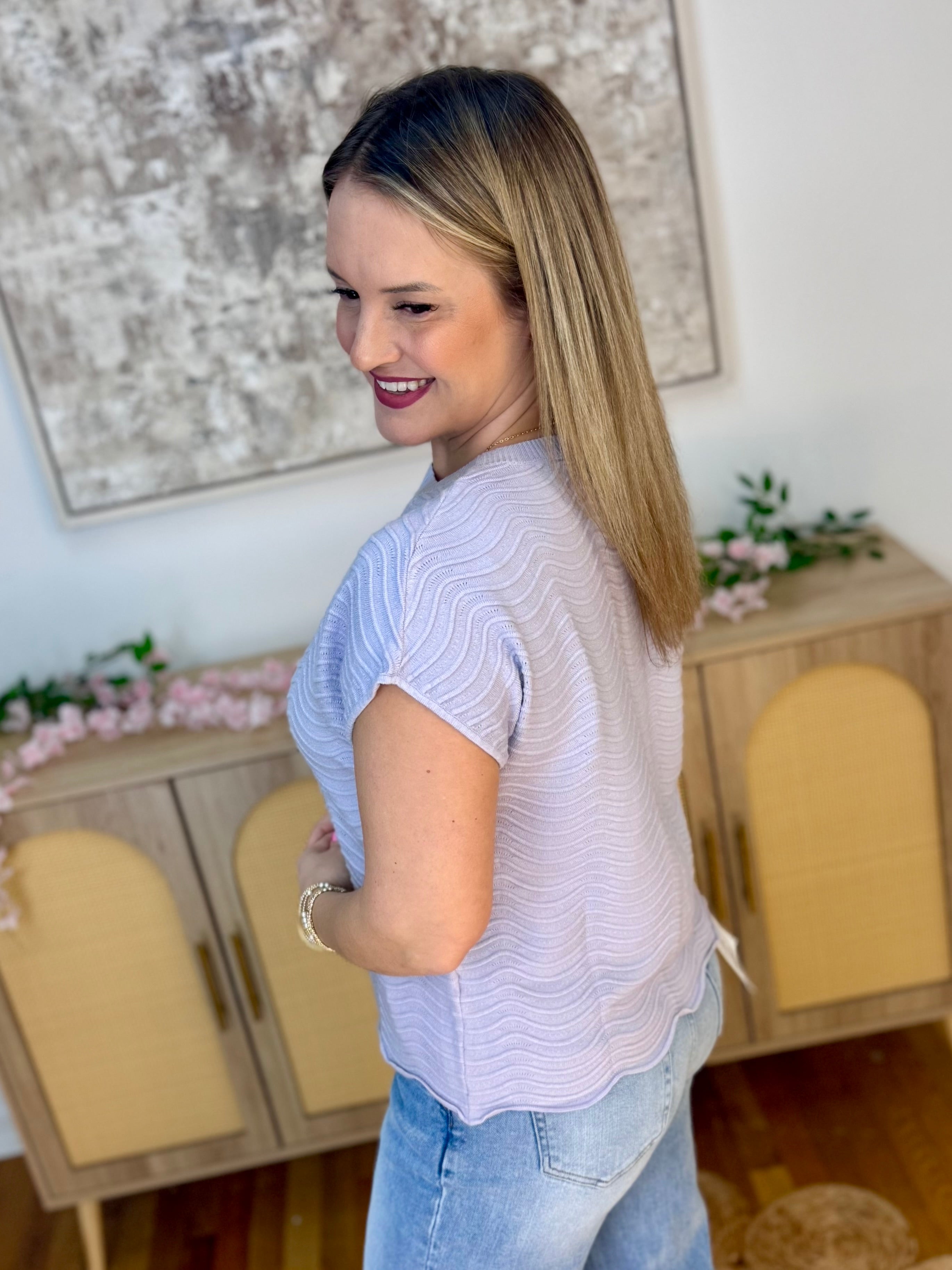 Feeling Refreshed Scalloped Edge Top - Lavender-100 Short Sleeve Tops-Allie Rose-The Lovely Closet, Women's Fashion Boutique in Alexandria, KY