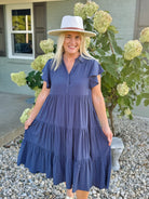 Anticipating Autumn Midi Dress - Navy-180 Dresses-The Lovely Closet-The Lovely Closet, Women's Fashion Boutique in Alexandria, KY