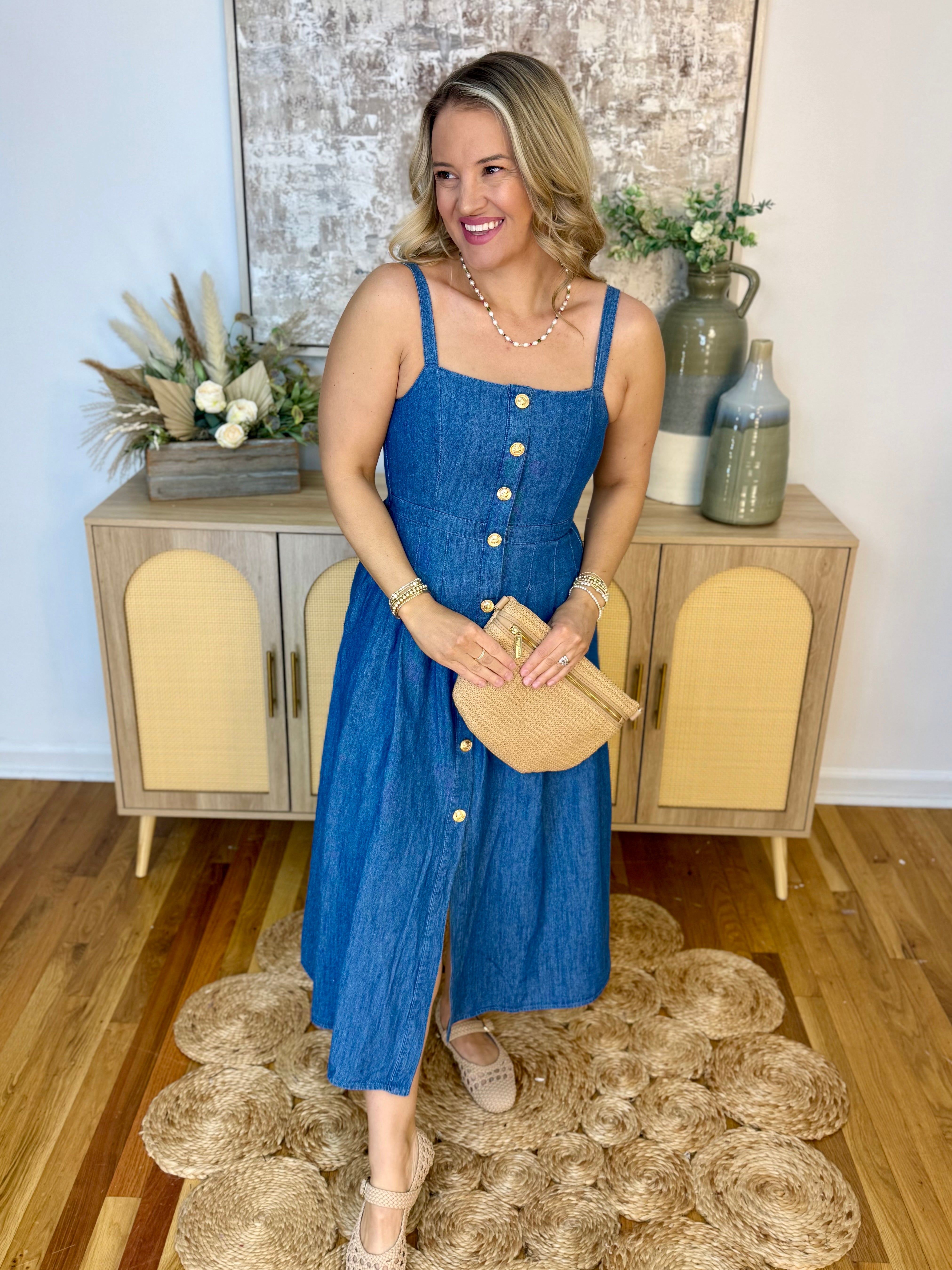 Timeless Denim Midi Dress-180 Dresses-Blu Pepper-The Lovely Closet, Women's Fashion Boutique in Alexandria, KY