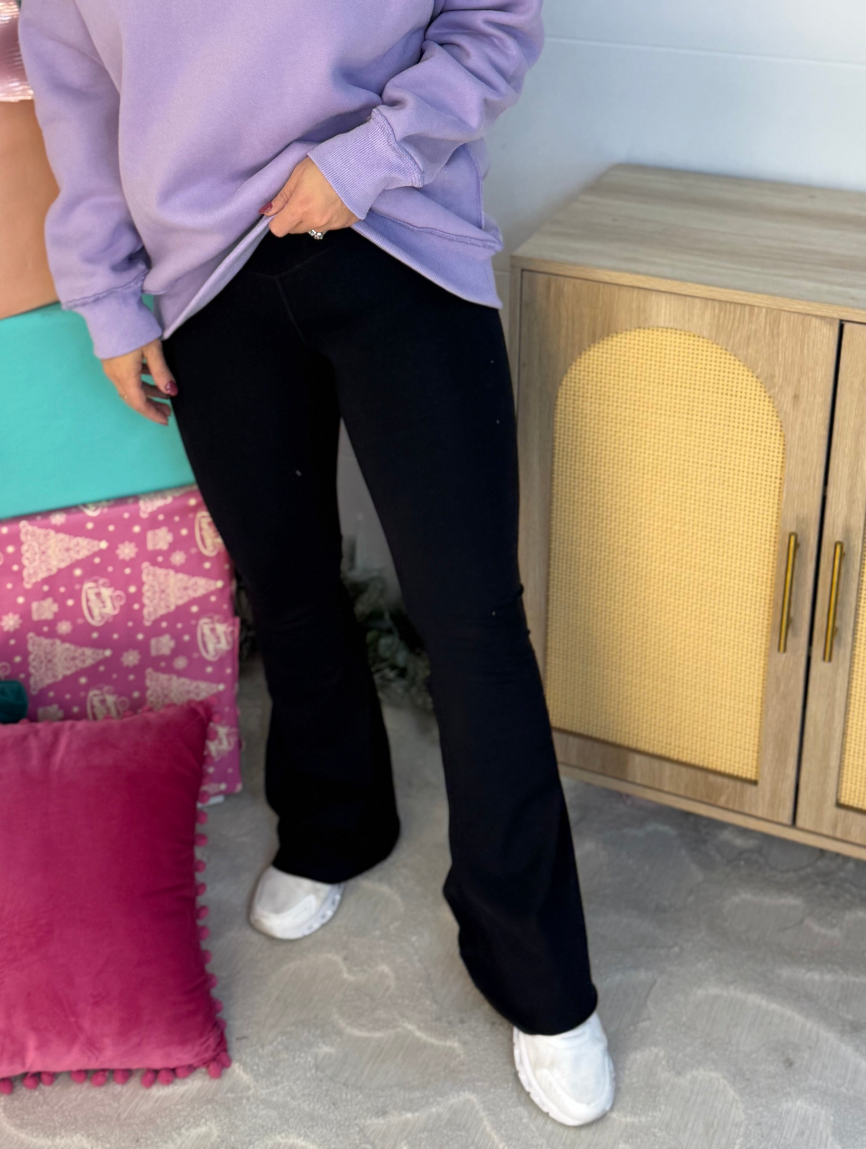 Crossover Waist Flare Yoga Pants - Black-240 Pants-The Lovely Closet-The Lovely Closet, Women's Fashion Boutique in Alexandria, KY