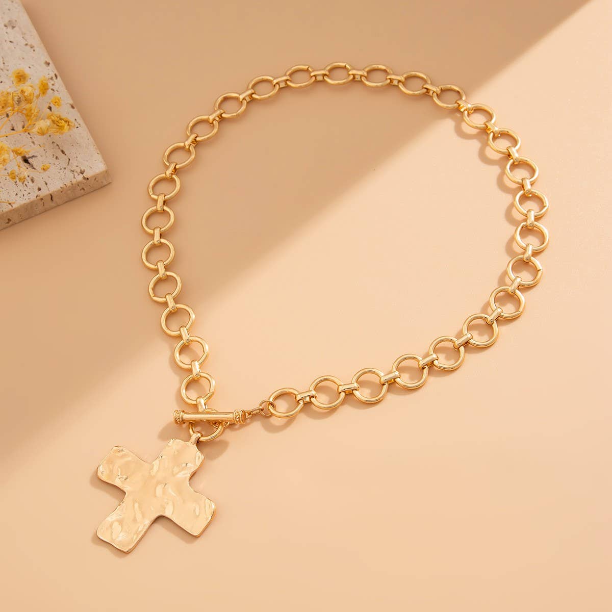 Hammered Cross Necklace - Gold-280 Accessories-JOSSLYN by wall to wall-The Lovely Closet, Women's Fashion Boutique in Alexandria, KY