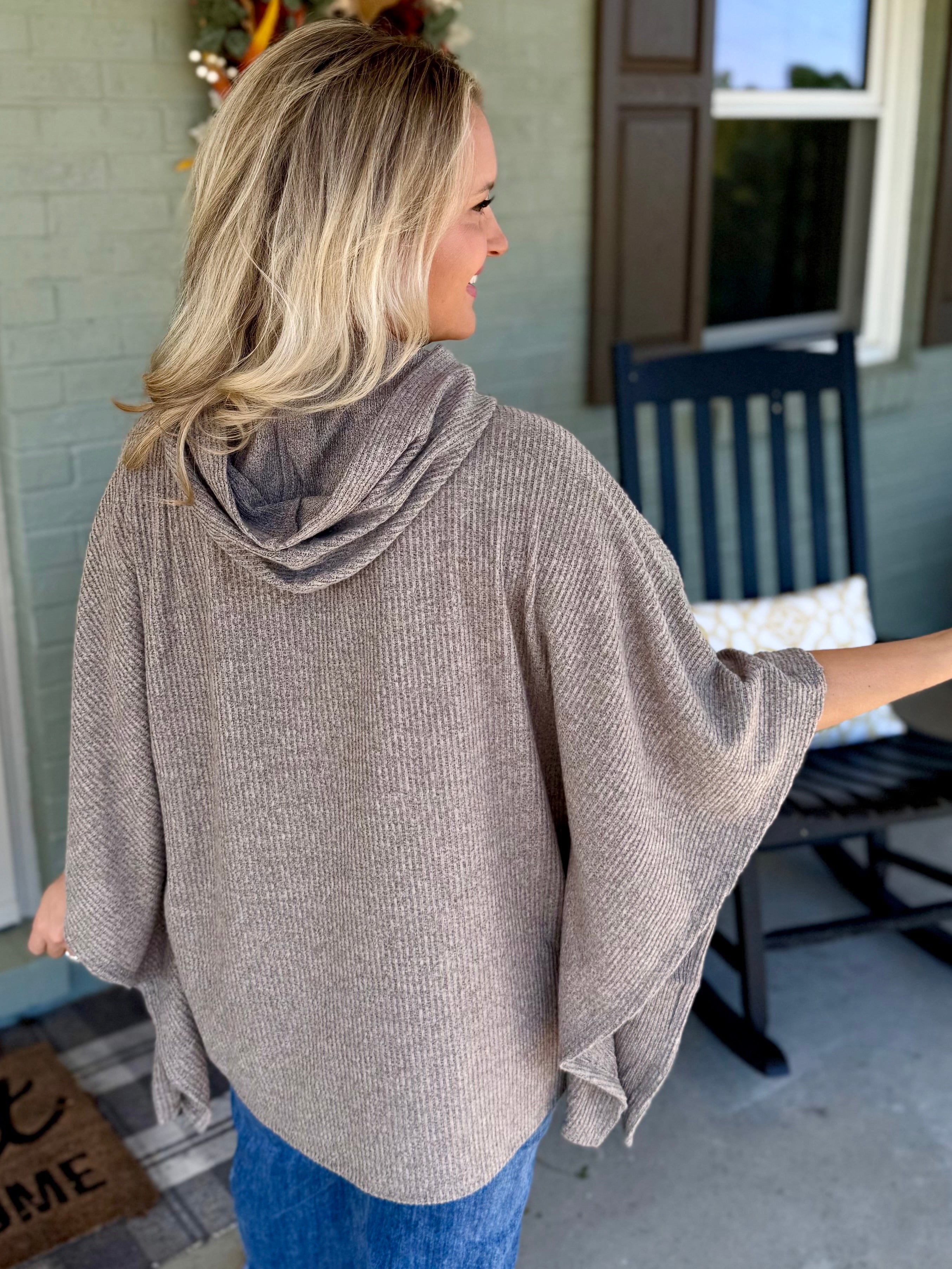 Ribbed Knit Poncho Top - Stone-170 Jackets/Outerwear-Dear Scarlett-The Lovely Closet, Women's Fashion Boutique in Alexandria, KY