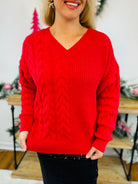 FINAL SALE Slouchy Cable V-Neck Knitted Sweater-140 Sweaters-Vine & Love-The Lovely Closet, Women's Fashion Boutique in Alexandria, KY