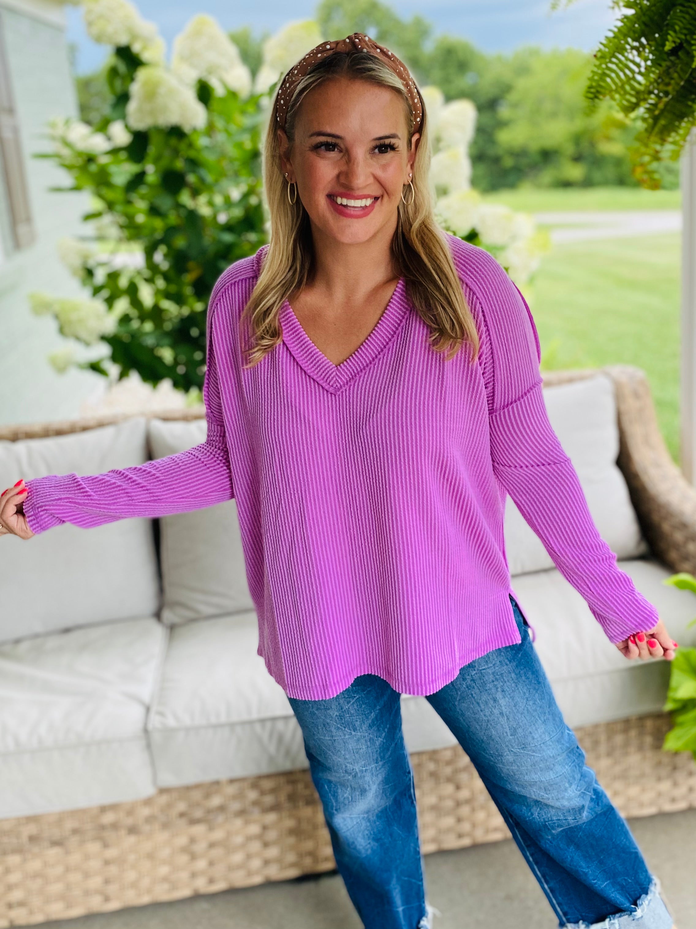 Autumn Days Ribbed Top - Orchid-110 Long Sleeve Top-zenana-The Lovely Closet, Women's Fashion Boutique in Alexandria, KY