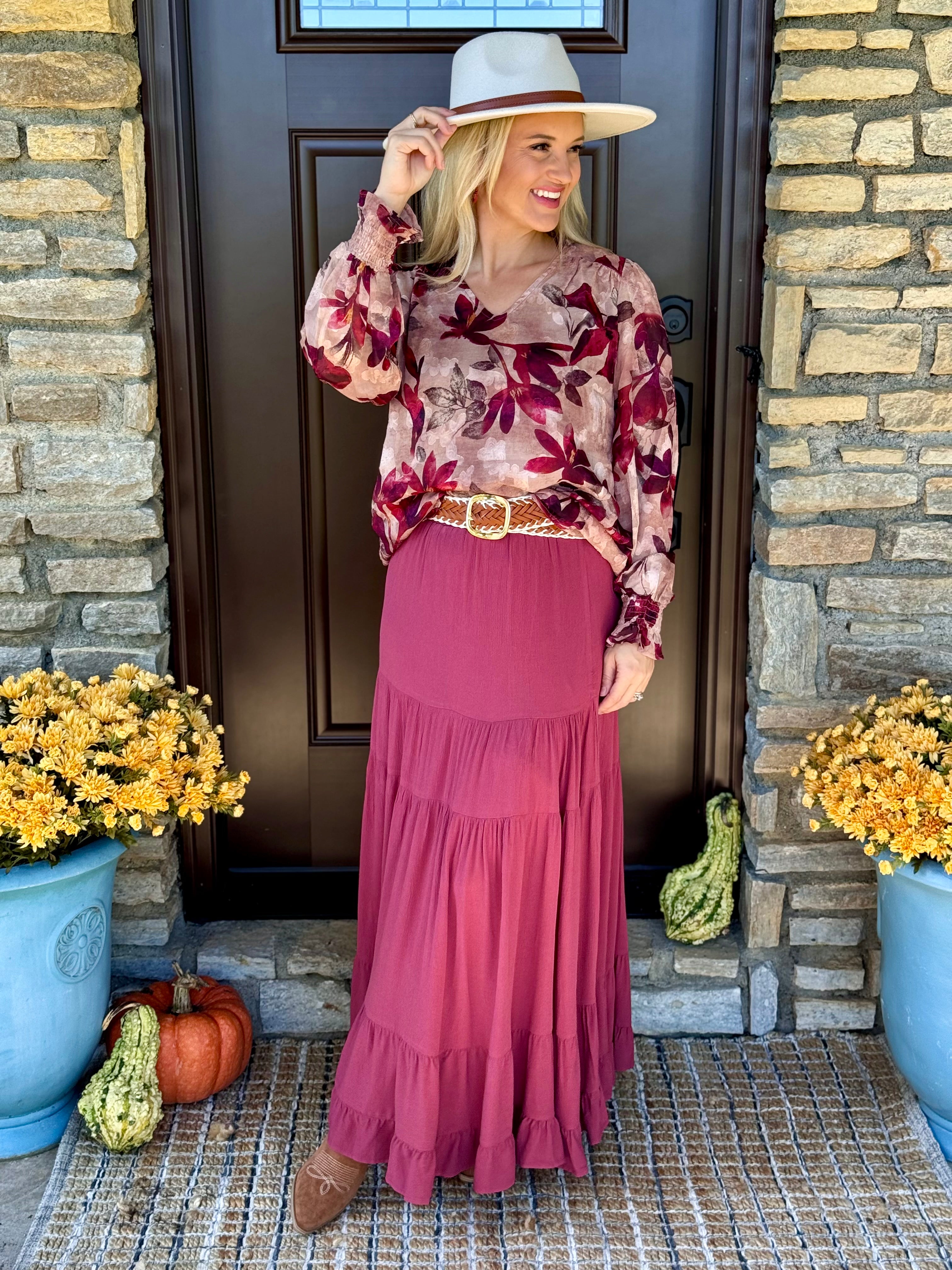 FINAL SALE - Crimson Leaves Blouse-110 Long Sleeve Top-The Lovely Closet-The Lovely Closet, Women's Fashion Boutique in Alexandria, KY