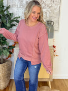French Terry Reverse Detail Top-110 Long Sleeve Top-bibi-The Lovely Closet, Women's Fashion Boutique in Alexandria, KY