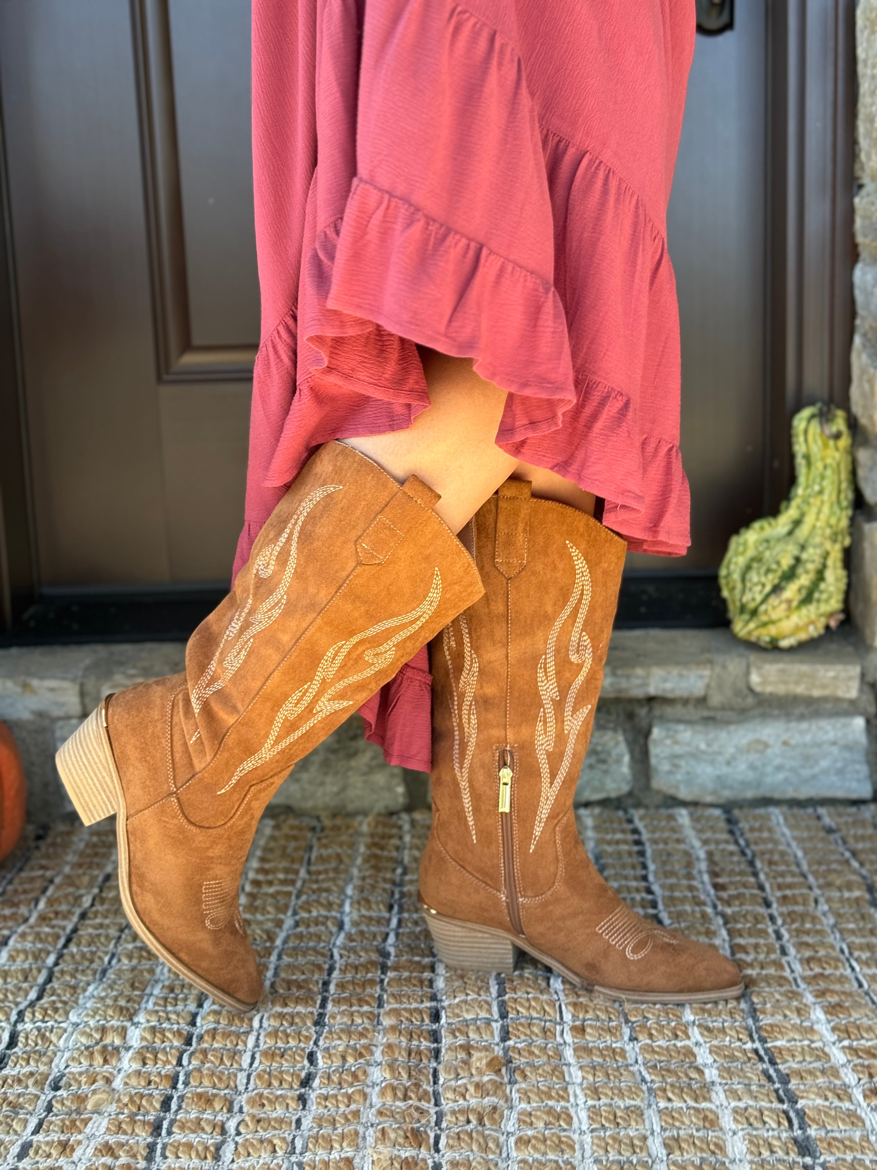 Corkys Headliner Faux Suede Boot - Tobacco-270 Shoes-Corkys-The Lovely Closet, Women's Fashion Boutique in Alexandria, KY