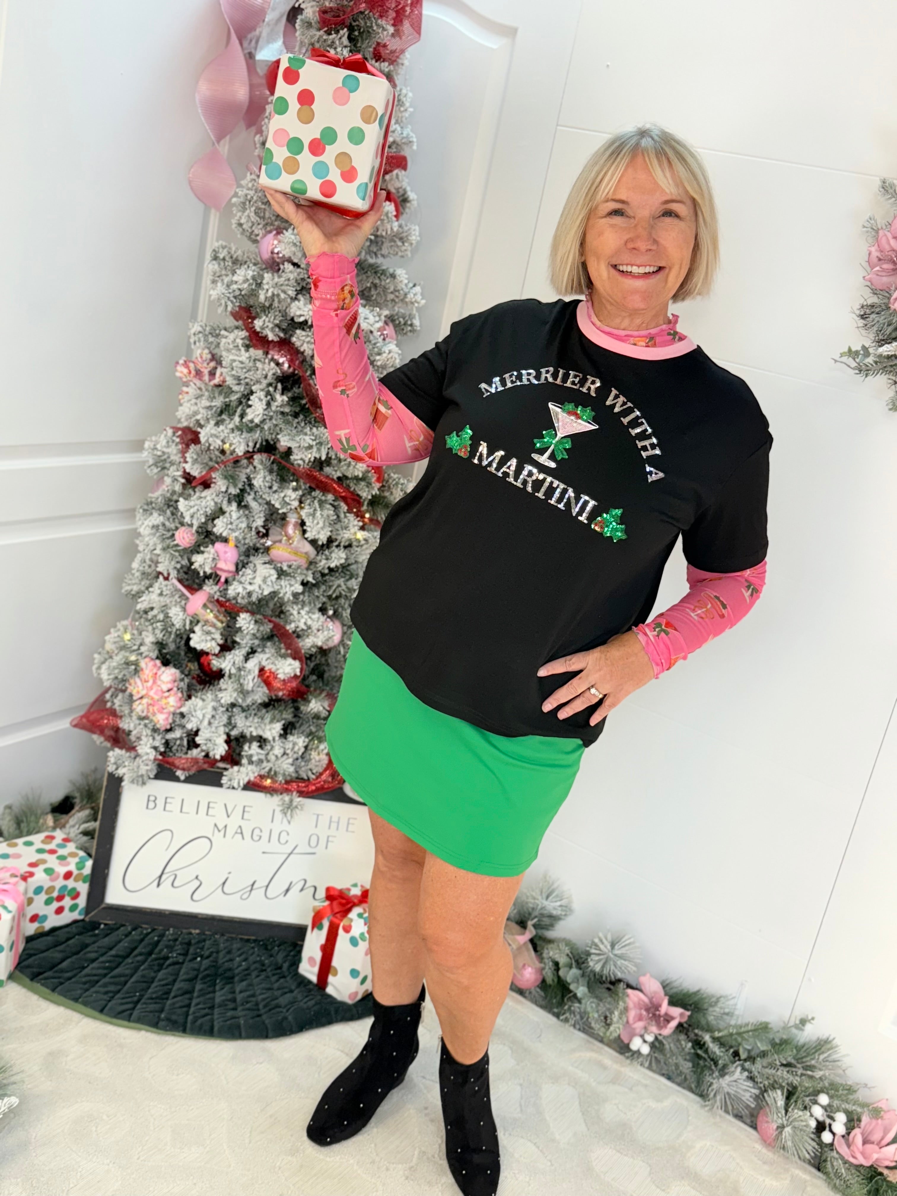 Jess Lea - Merrier With a Martini Sequin Embroidered Tee-350 Holiday-Jess Lea-The Lovely Closet, Women's Fashion Boutique in Alexandria, KY