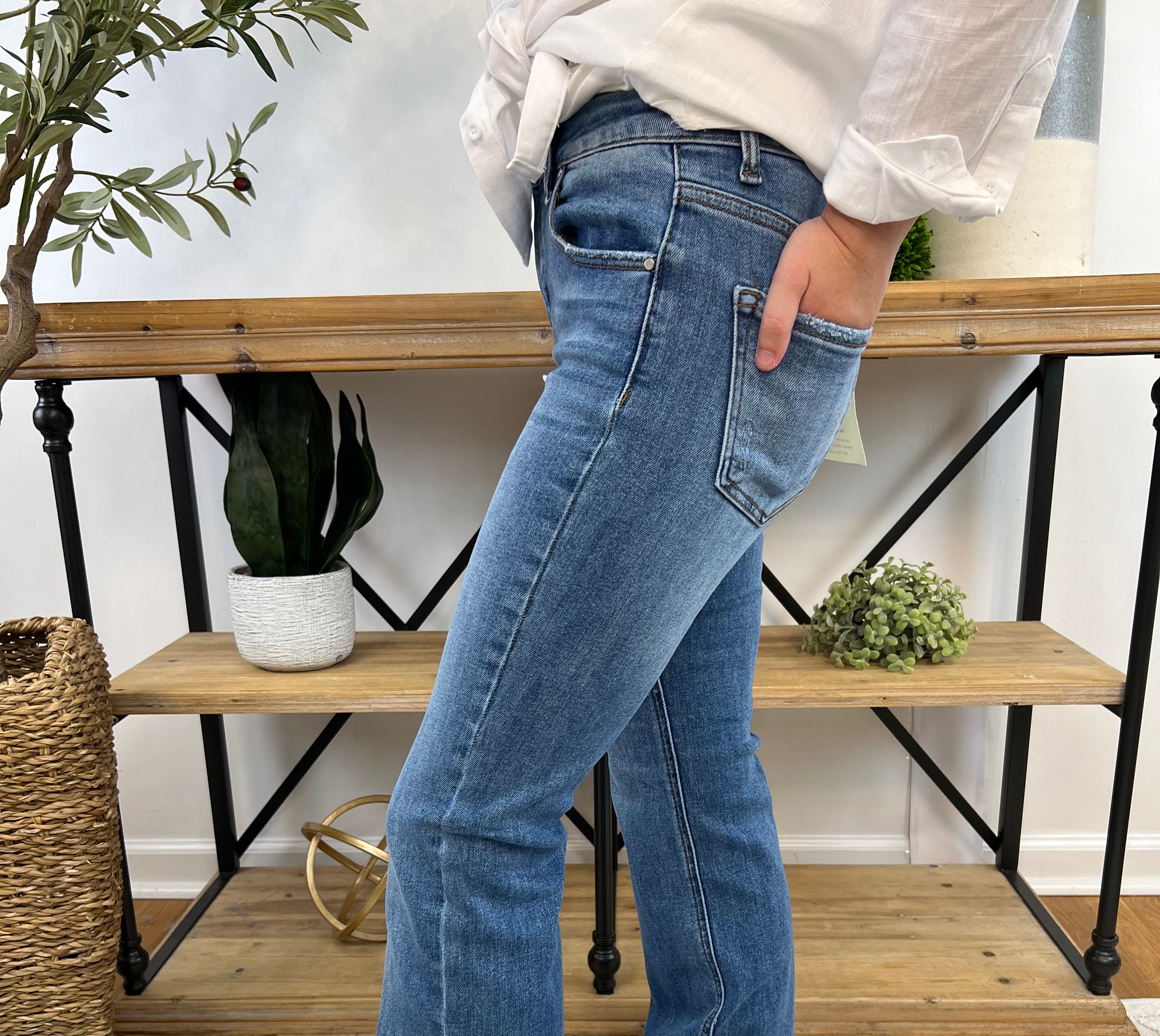 Risen - Mid Rise Fray Hem Bootcut Jeans-210 Jeans-Risen-The Lovely Closet, Women's Fashion Boutique in Alexandria, KY