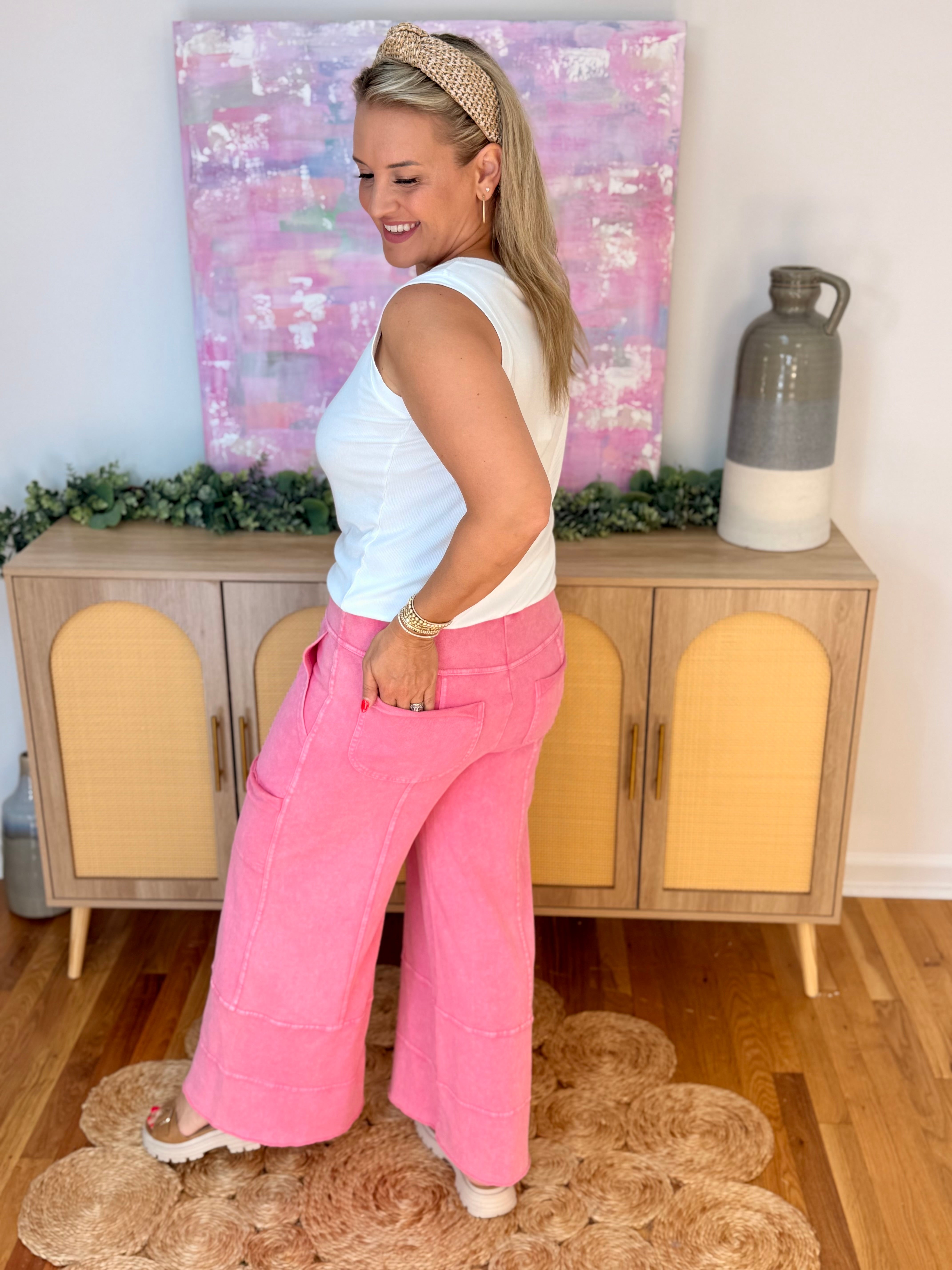 Relaxed Cargo Wide Leg Full Length - Barbie Pink-240 Pants-easel-The Lovely Closet, Women's Fashion Boutique in Alexandria, KY