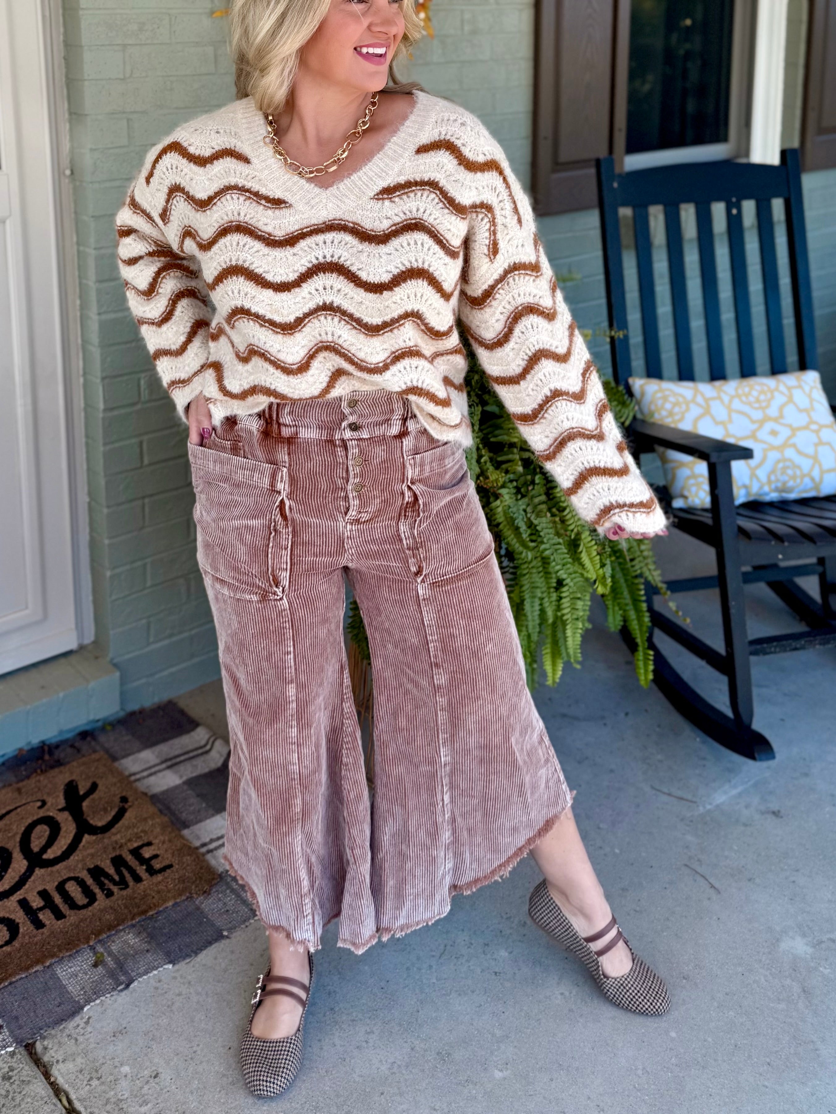 FINAL SALE Autumn Glow Corduroy Cropped Pants - Warm Brown-240 Pants-Anniewear-The Lovely Closet, Women's Fashion Boutique in Alexandria, KY