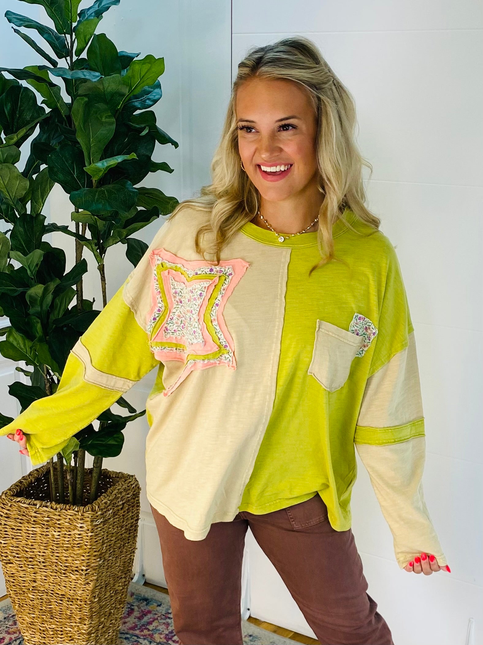 Starlight Bloom Top - Citron-110 Long Sleeve Top-easel-The Lovely Closet, Women's Fashion Boutique in Alexandria, KY