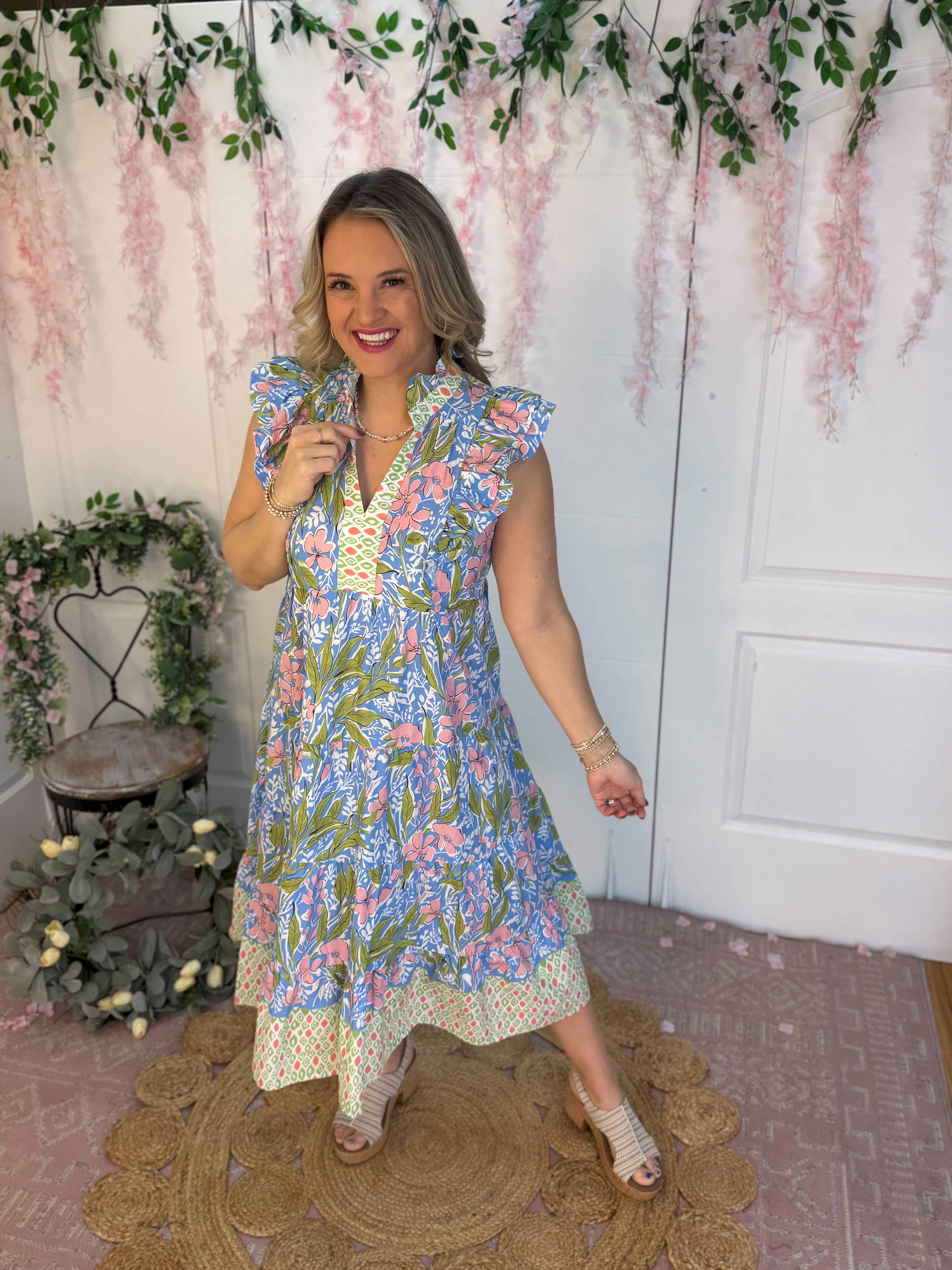 Fresh Floral Midi Dress-180 Dresses-umgee-The Lovely Closet, Women's Fashion Boutique in Alexandria, KY