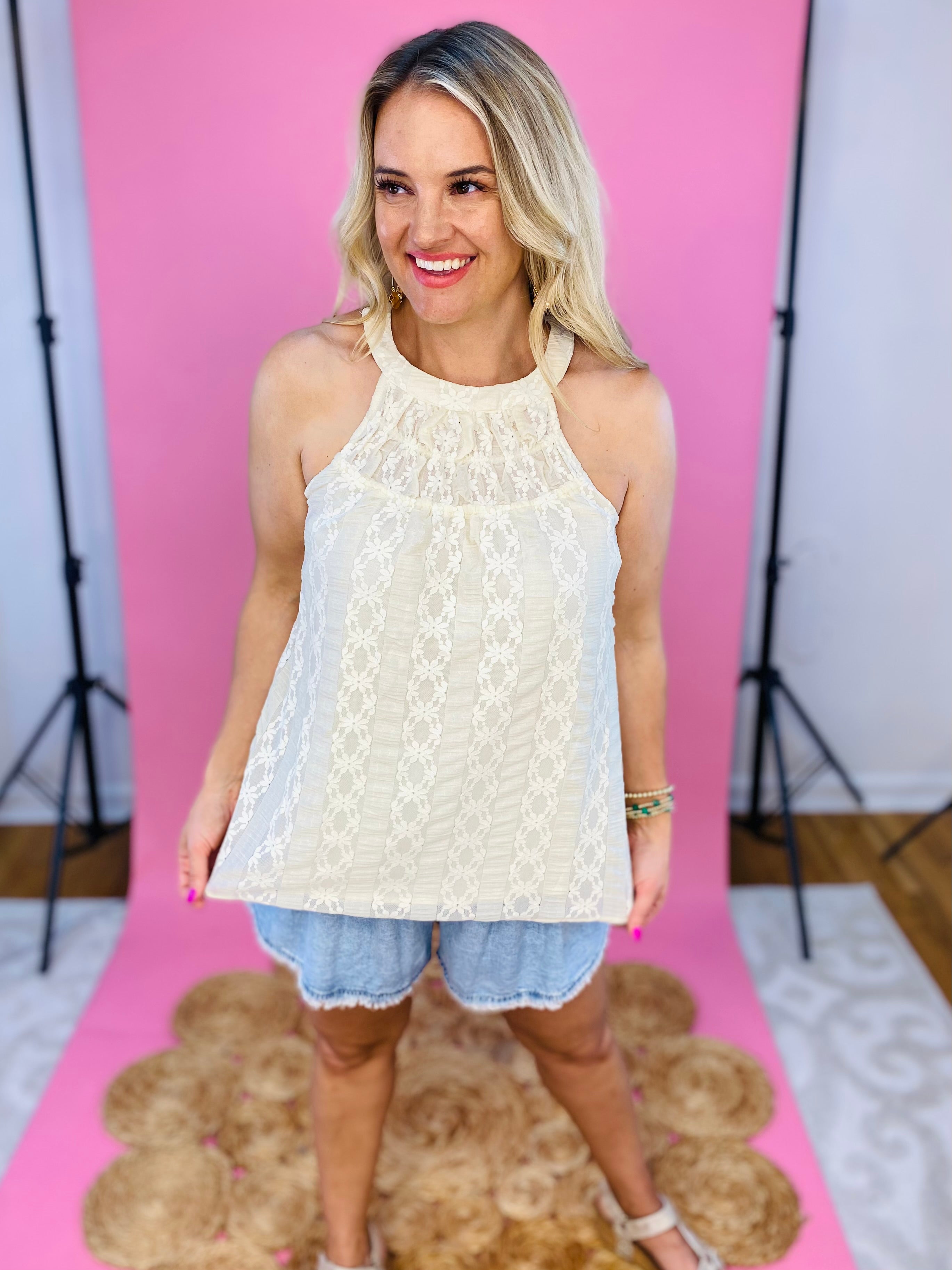 Beach Babe Lace Top-120 Sleeveless Tops-Doe and Rae-The Lovely Closet, Women's Fashion Boutique in Alexandria, KY