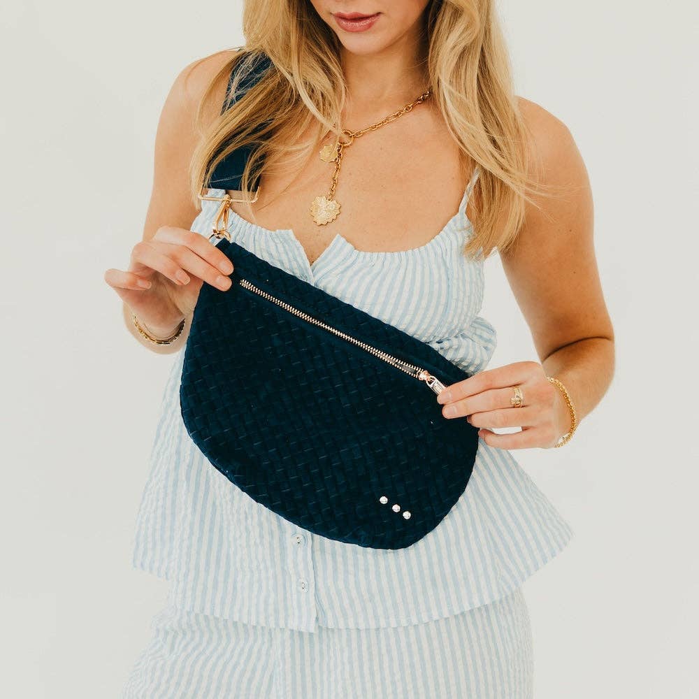 Suede Westlyn Woven Bum Bag: Suede Navy-290 Bag/Handbags-Pretty Simple-The Lovely Closet, Women's Fashion Boutique in Alexandria, KY