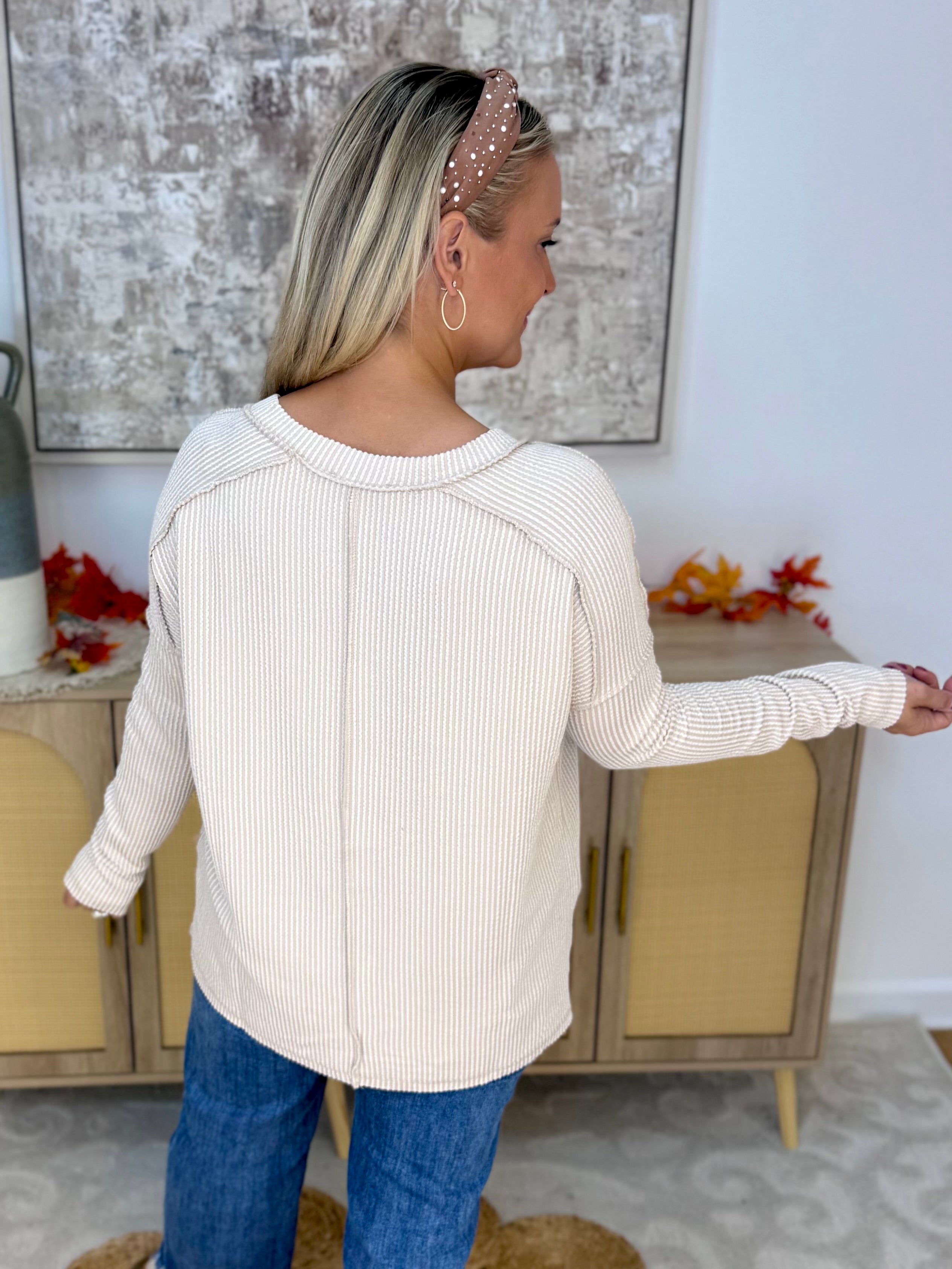 Autumn Days Ribbed Top - Cream-110 Long Sleeve Top-zenana-The Lovely Closet, Women's Fashion Boutique in Alexandria, KY