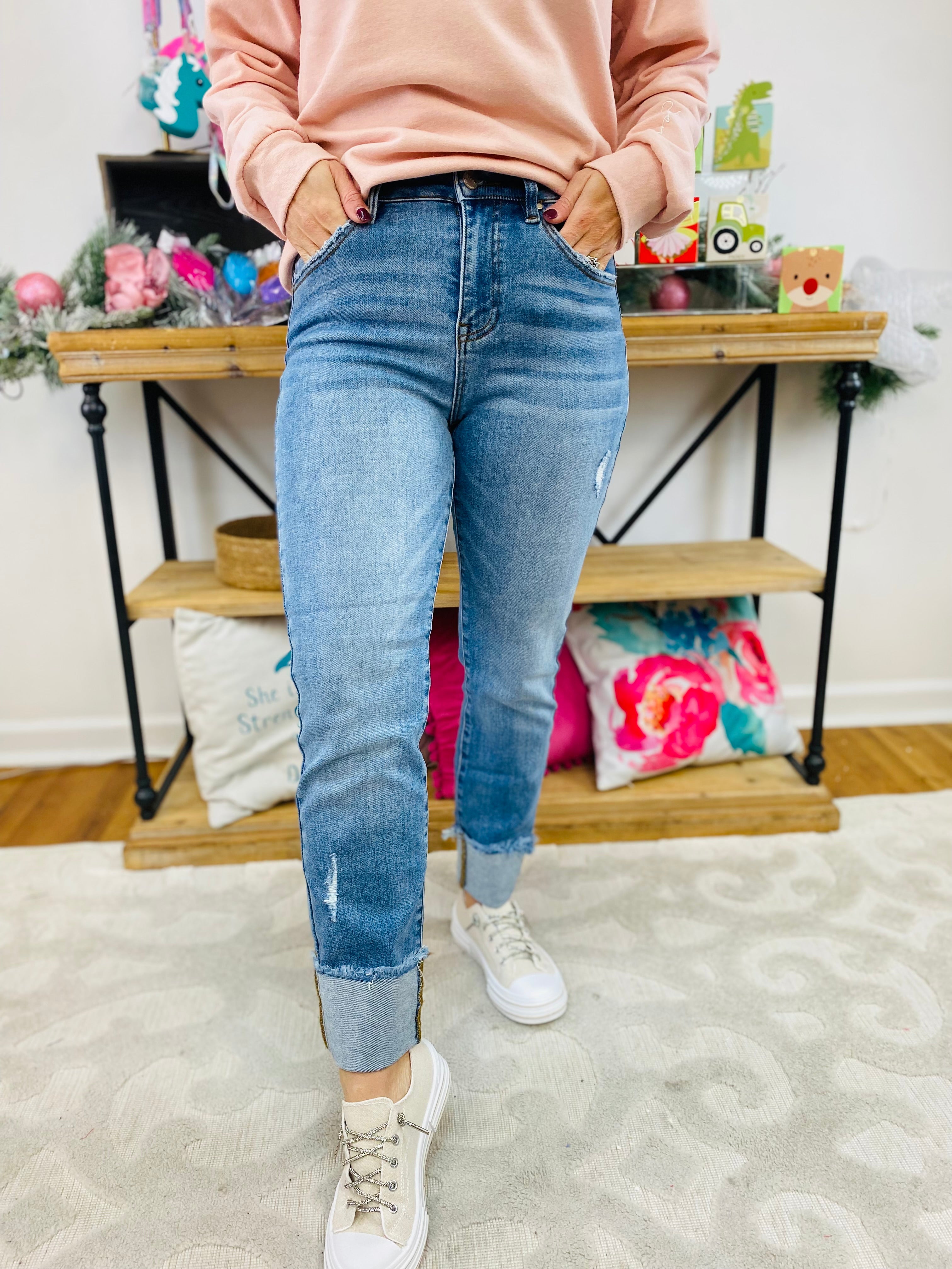 RISEN High Rise Crop Straight Cuffed Slim Jeans-210 Jeans-Risen-The Lovely Closet, Women's Fashion Boutique in Alexandria, KY