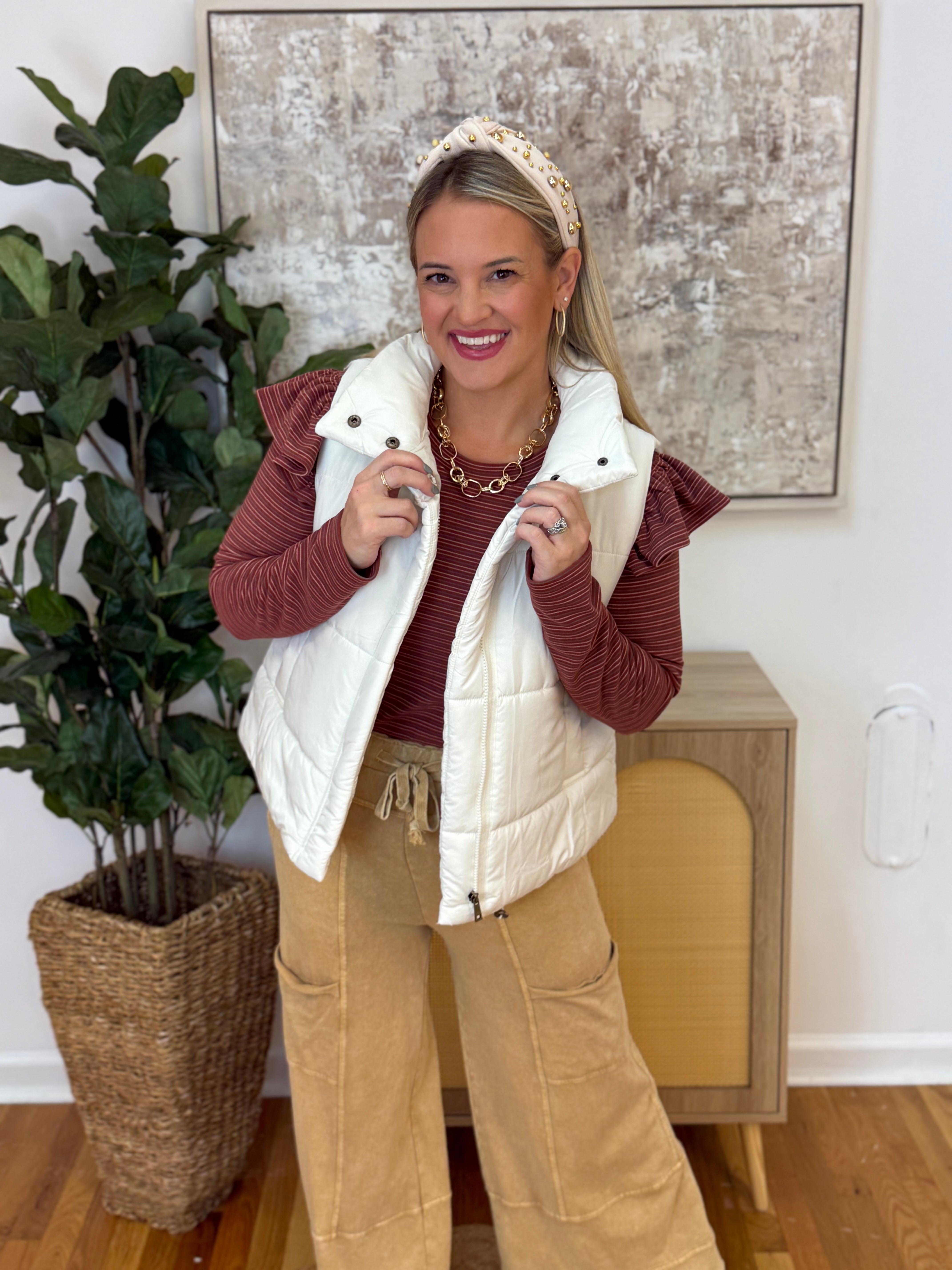 FINAL SALE Weekend Puffer Vest - Cream-170 Jackets/Outerwear-zenana-The Lovely Closet, Women's Fashion Boutique in Alexandria, KY