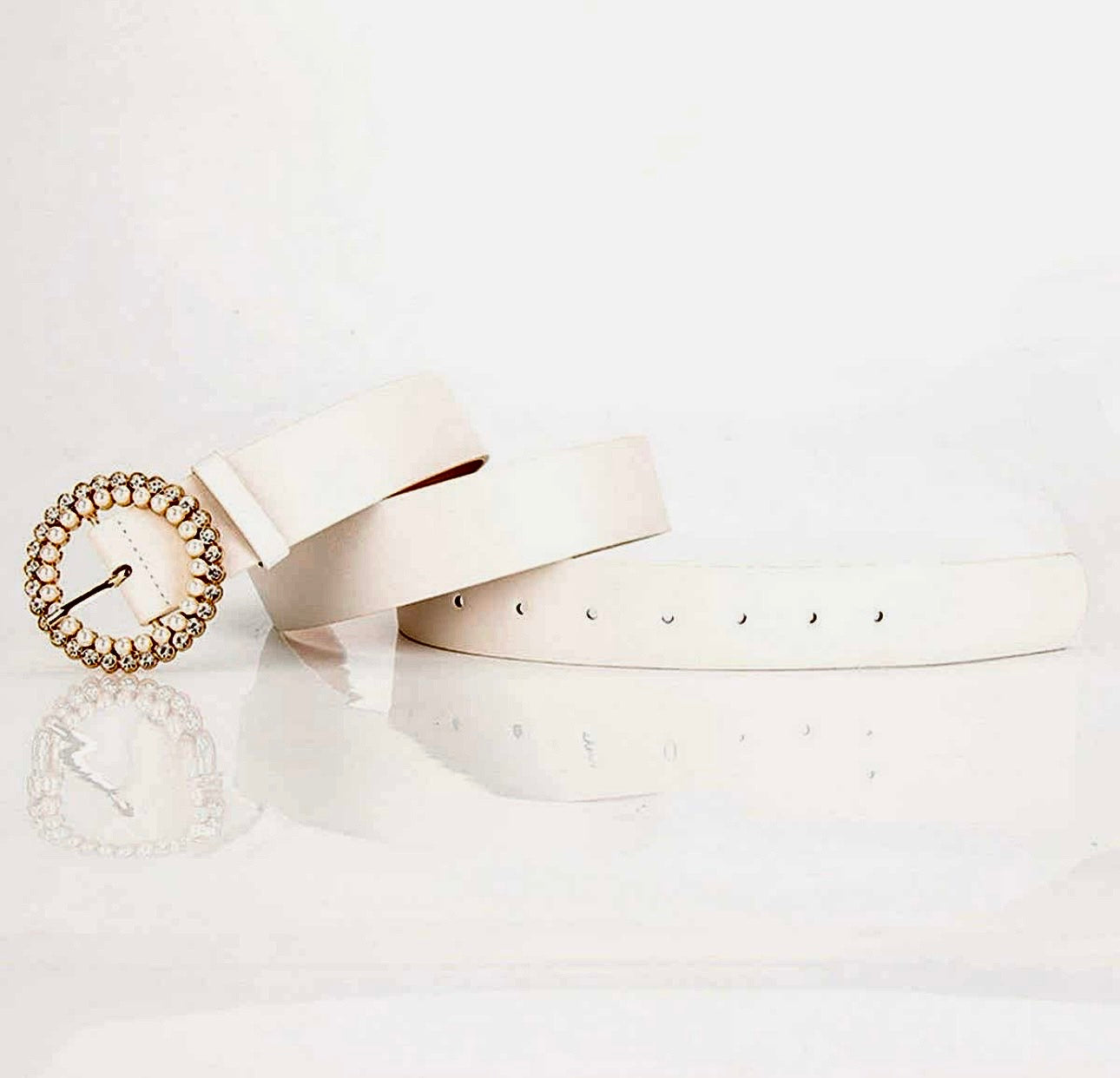 Rhinestone & Pearl Buckle Belt - White-280 Accessories-ACCITY-The Lovely Closet, Women's Fashion Boutique in Alexandria, KY