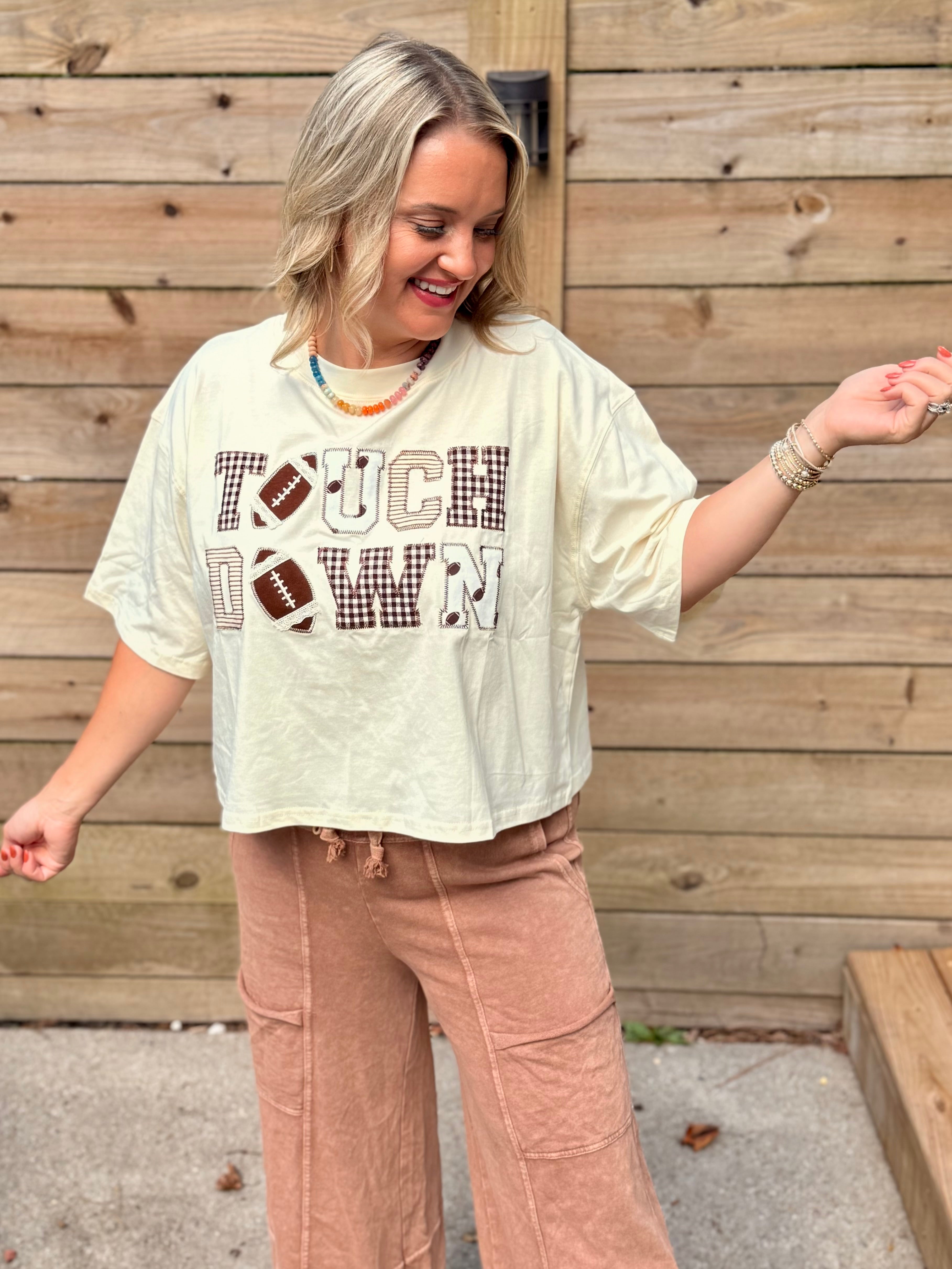 Touchdown Embroidered Top-100 Short Sleeve Tops-The Lovely Closet-The Lovely Closet, Women's Fashion Boutique in Alexandria, KY