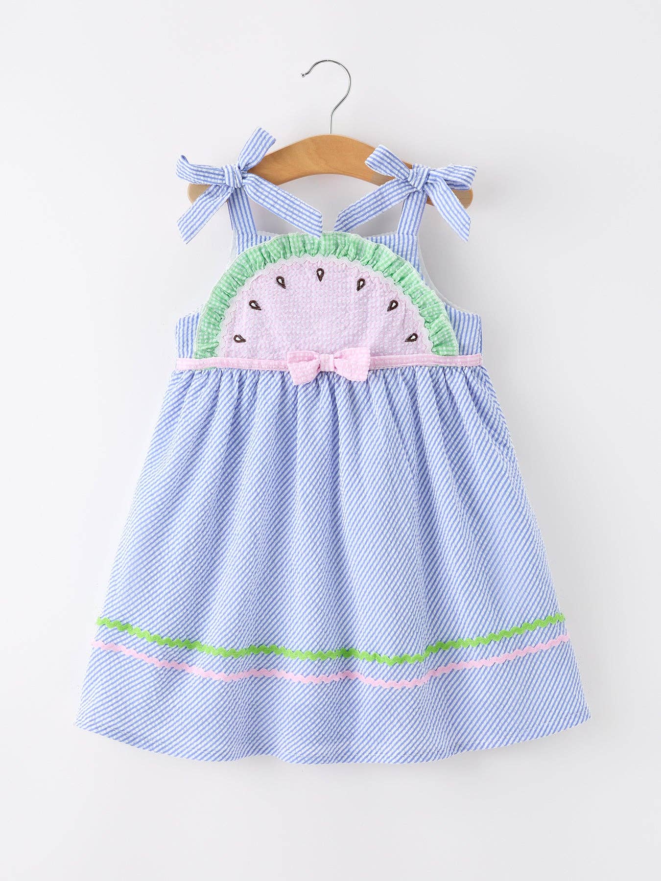 Watermelon Striped Girls Dress-360 Carolines Closet-Rylee Faith Designs-The Lovely Closet, Women's Fashion Boutique in Alexandria, KY
