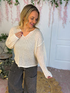 Open Knit Sweater - Oatmeal-140 Sweaters-The Lovely Closet-The Lovely Closet, Women's Fashion Boutique in Alexandria, KY