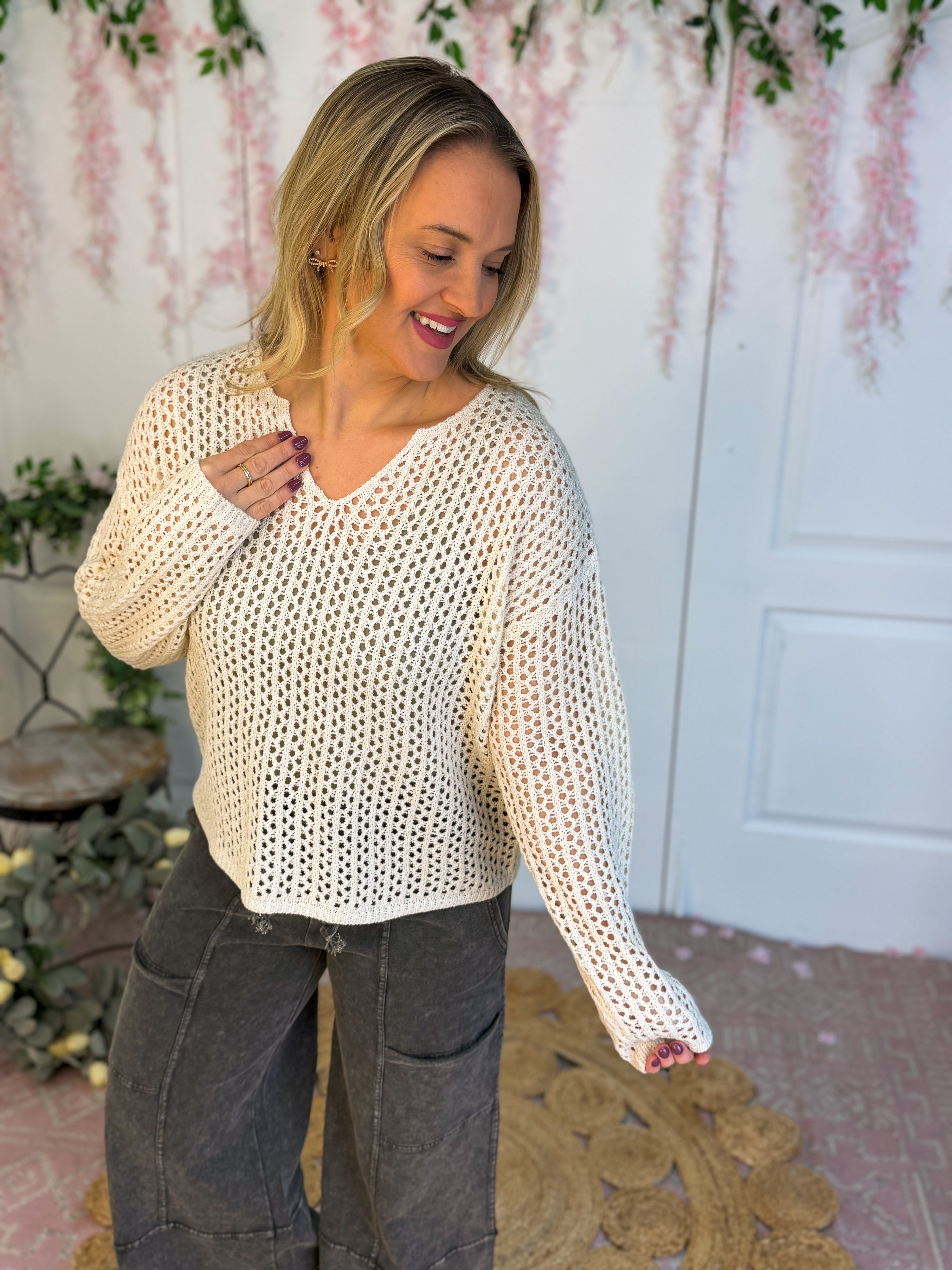 Open Knit Sweater - Oatmeal-140 Sweaters-The Lovely Closet-The Lovely Closet, Women's Fashion Boutique in Alexandria, KY