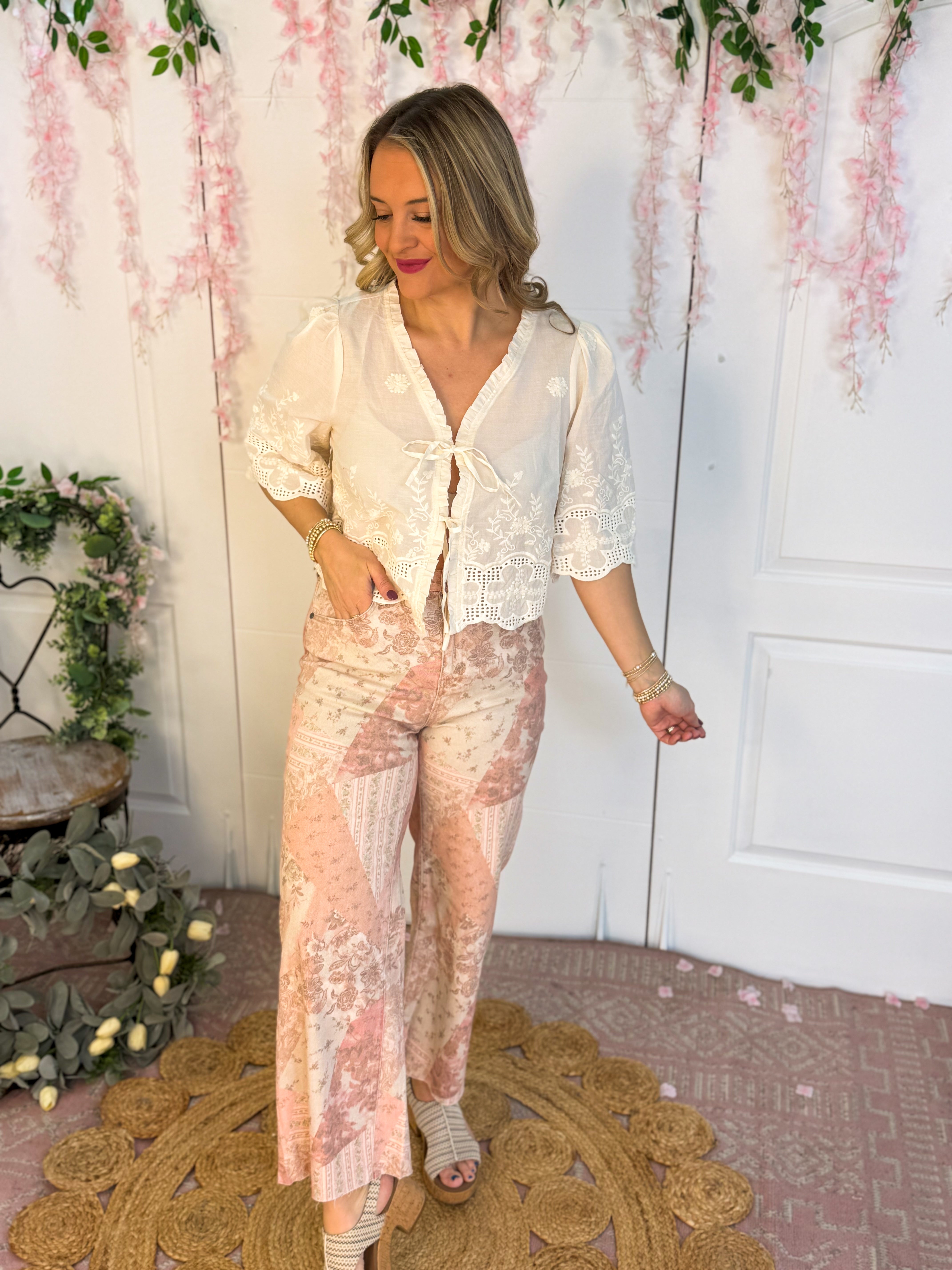 Vintage Rose Patchwork Print Pant-240 Pants-easel-The Lovely Closet, Women's Fashion Boutique in Alexandria, KY