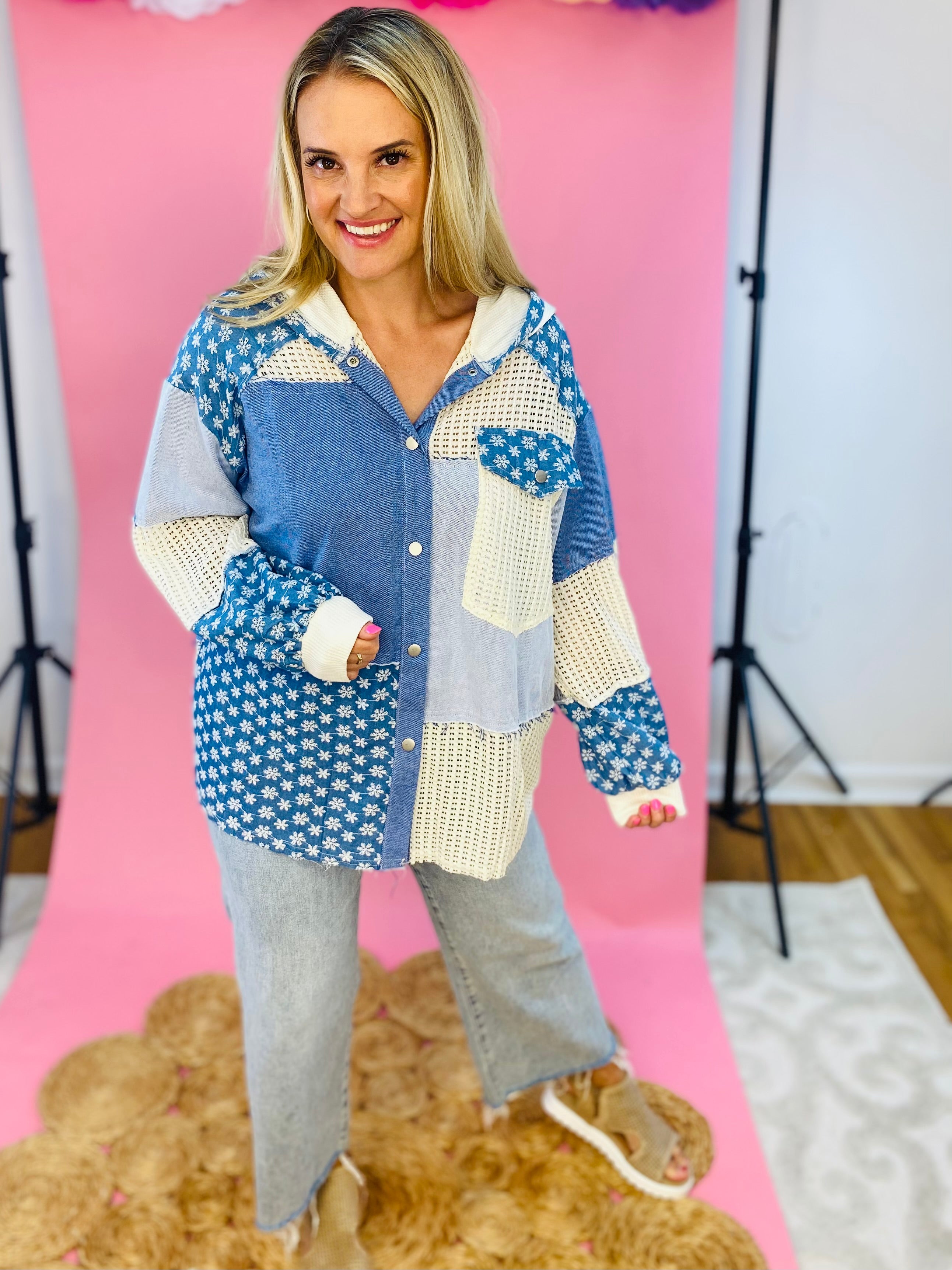 Summer Nights Button Down Jacket-170 Jackets/Outerwear-FANTASTIC FAWN-The Lovely Closet, Women's Fashion Boutique in Alexandria, KY