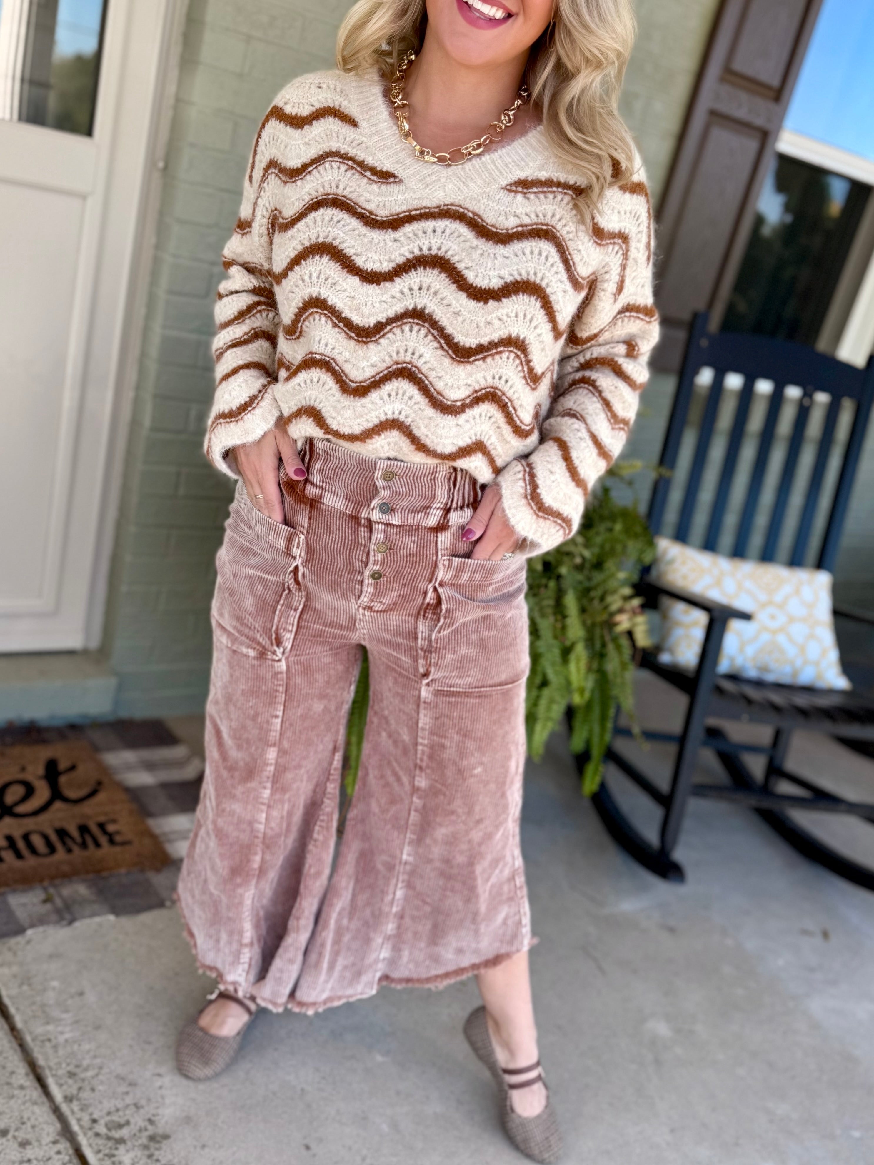 FINAL SALE Autumn Glow Corduroy Cropped Pants - Warm Brown-240 Pants-Anniewear-The Lovely Closet, Women's Fashion Boutique in Alexandria, KY