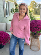 Pink Perfection Quarter Zip Sweater-140 Sweaters-Donation Pink-The Lovely Closet, Women's Fashion Boutique in Alexandria, KY