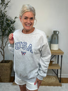 USA Crewneck - Embroidered Butterfly-150 Sweatshirts-The Lovely Closet-The Lovely Closet, Women's Fashion Boutique in Alexandria, KY