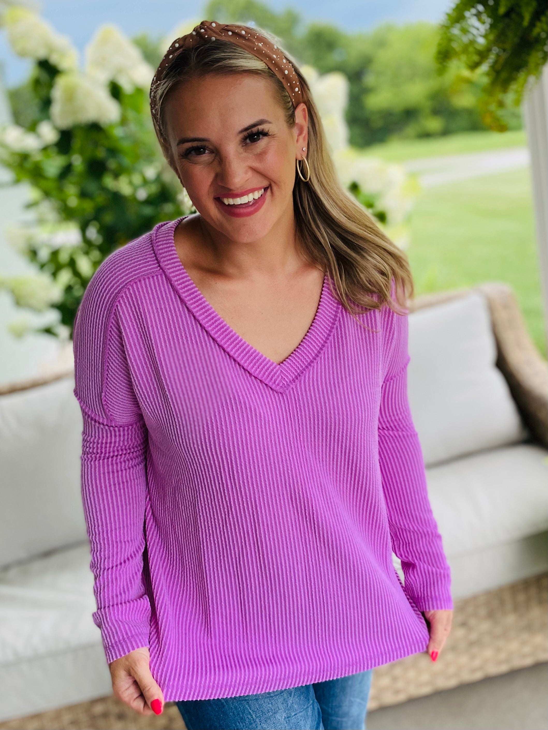 Autumn Days Ribbed Top - Orchid-110 Long Sleeve Top-zenana-The Lovely Closet, Women's Fashion Boutique in Alexandria, KY