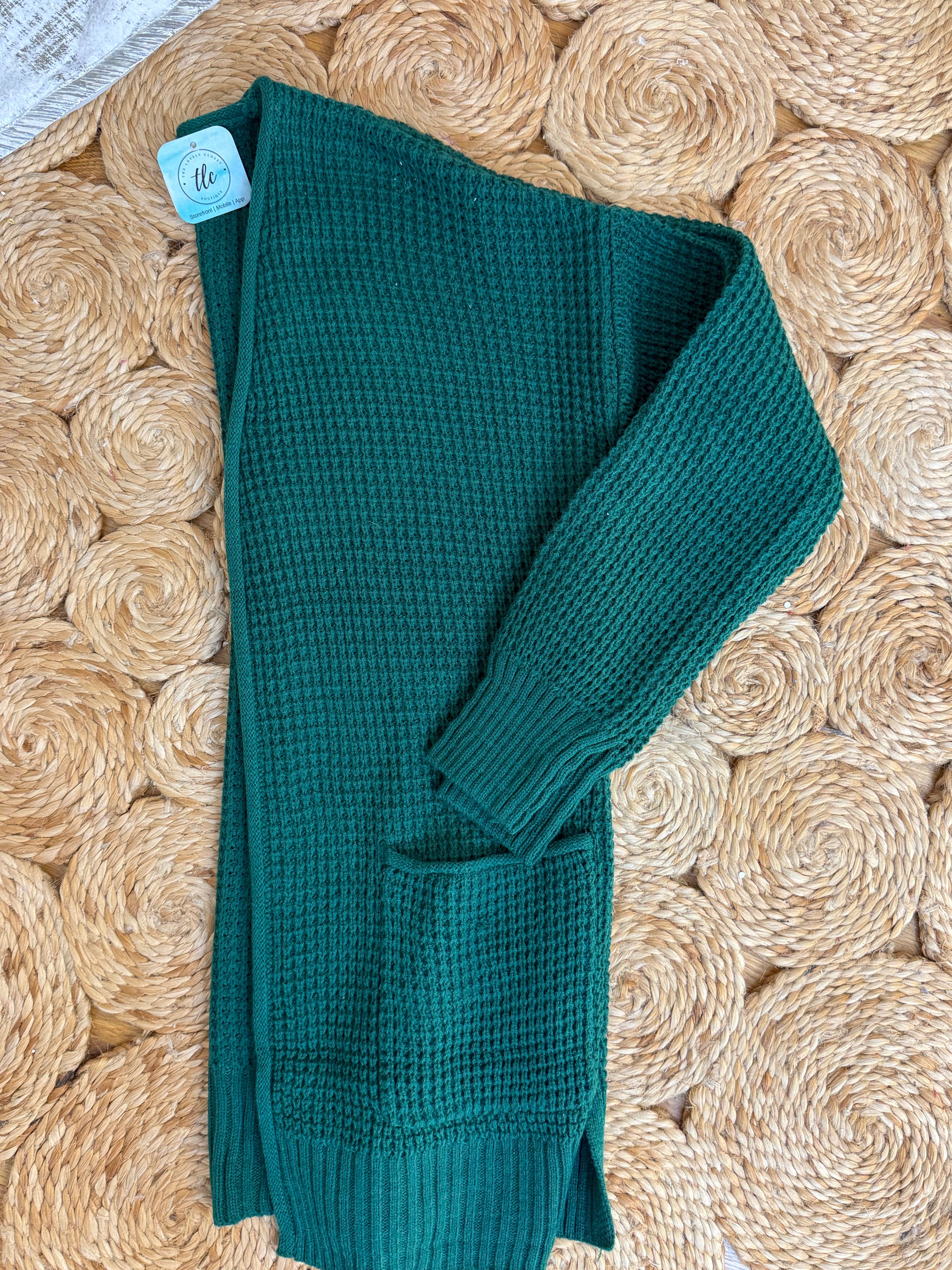 Waffle Knit Cardigan - Hunter Green-160 Cardigan/Kimonos-zenana-The Lovely Closet, Women's Fashion Boutique in Alexandria, KY