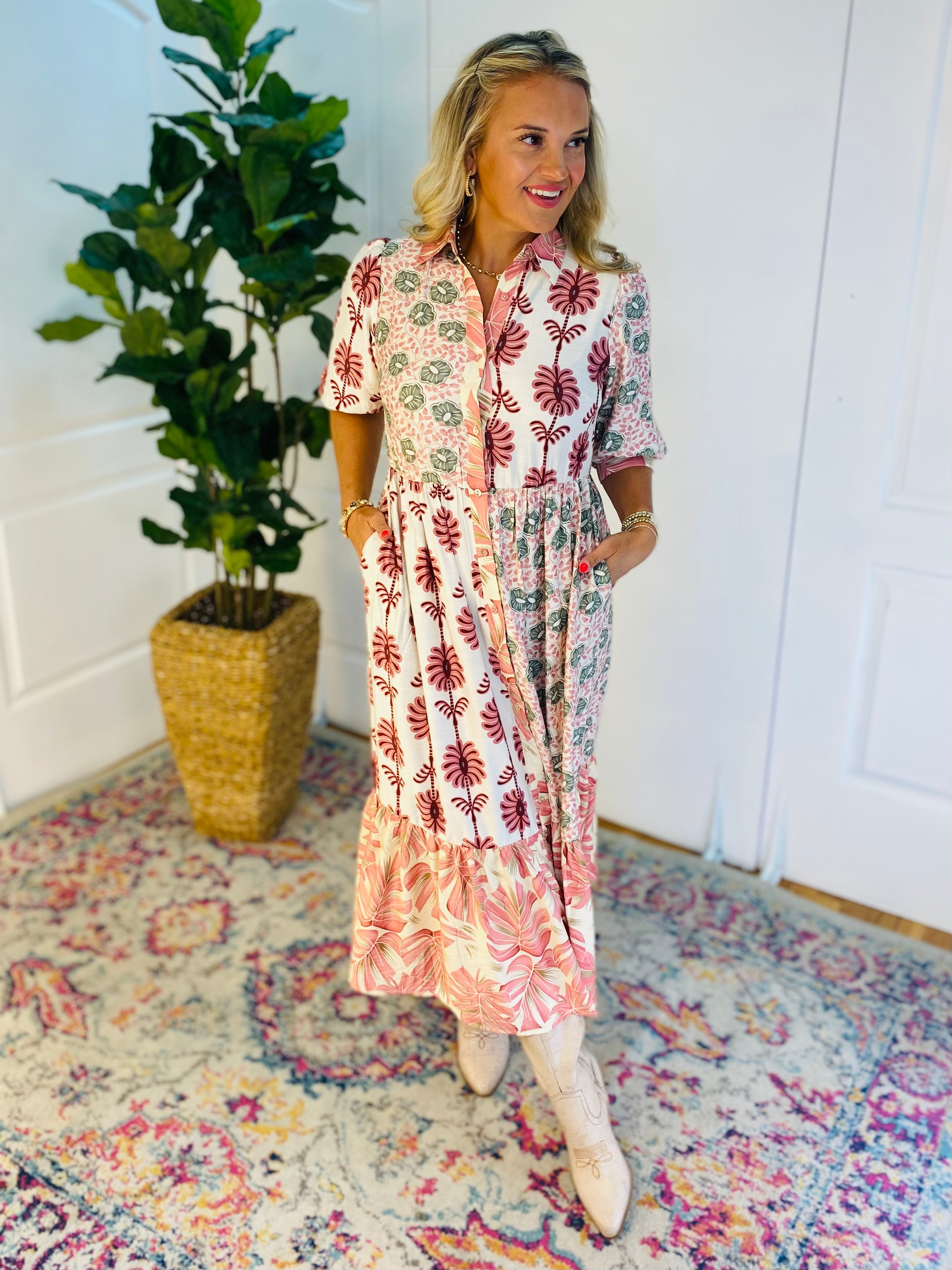 Fall Floral Midi Dress-180 Dresses-GIGIO-The Lovely Closet, Women's Fashion Boutique in Alexandria, KY
