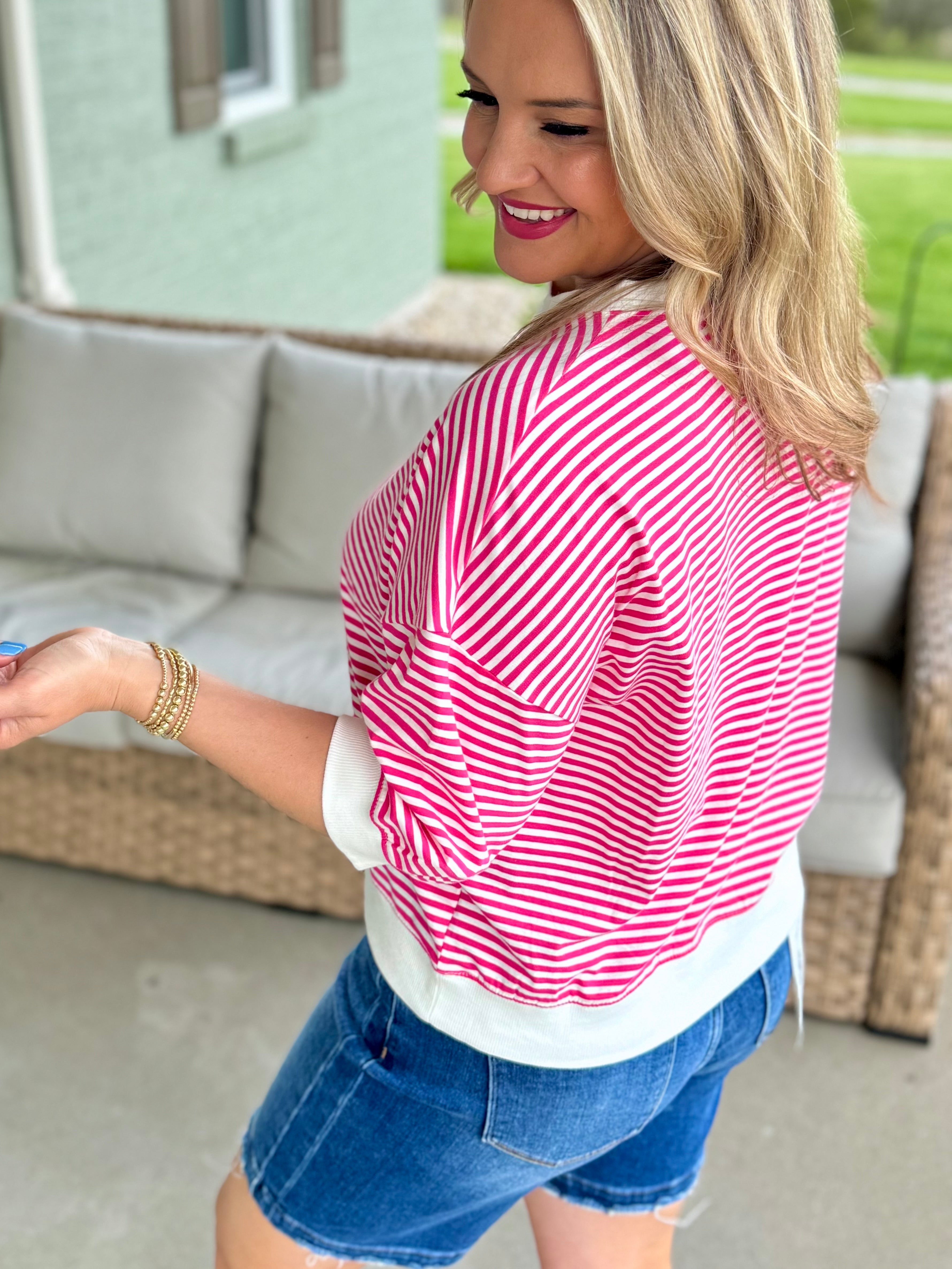 Simply Spring Striped Top - Pink-100 Short Sleeve Tops-zenana-The Lovely Closet, Women's Fashion Boutique in Alexandria, KY