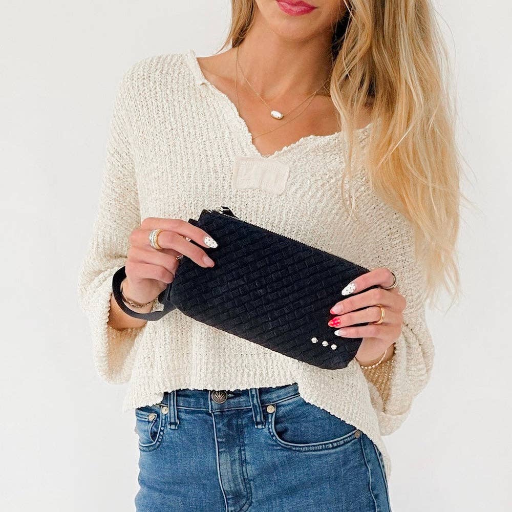 Suede Emma Woven Clutch Wristlet: Olive-crossbody/wristlet-Pretty Simple-The Lovely Closet, Women's Fashion Boutique in Alexandria, KY