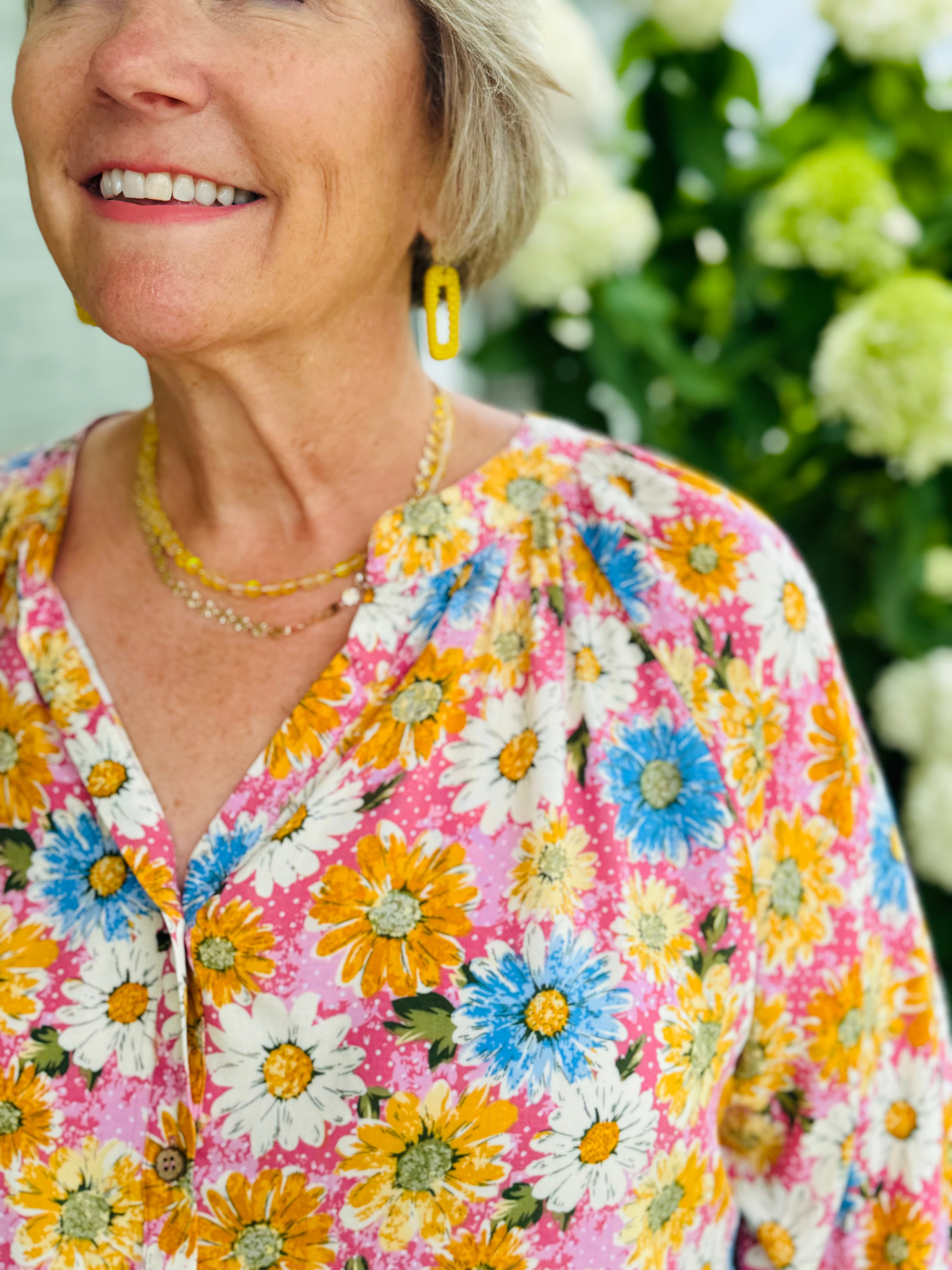 FINAL SALE - Sunflower Fields Blouse-100 Short Sleeve Tops-The Lovely Closet-The Lovely Closet, Women's Fashion Boutique in Alexandria, KY