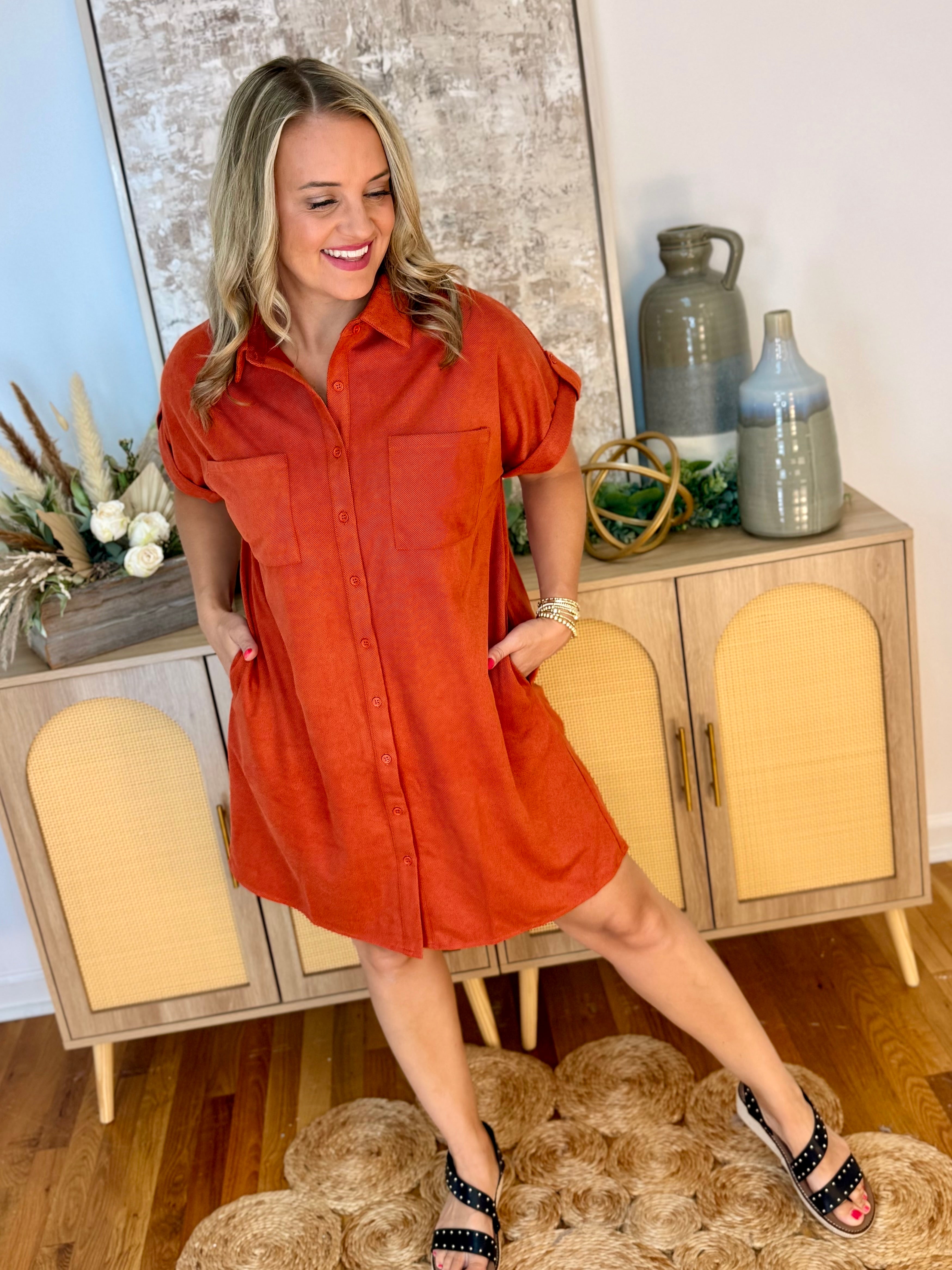 The Winning Season Dress - Rust-180 Dresses-She + Sky-The Lovely Closet, Women's Fashion Boutique in Alexandria, KY