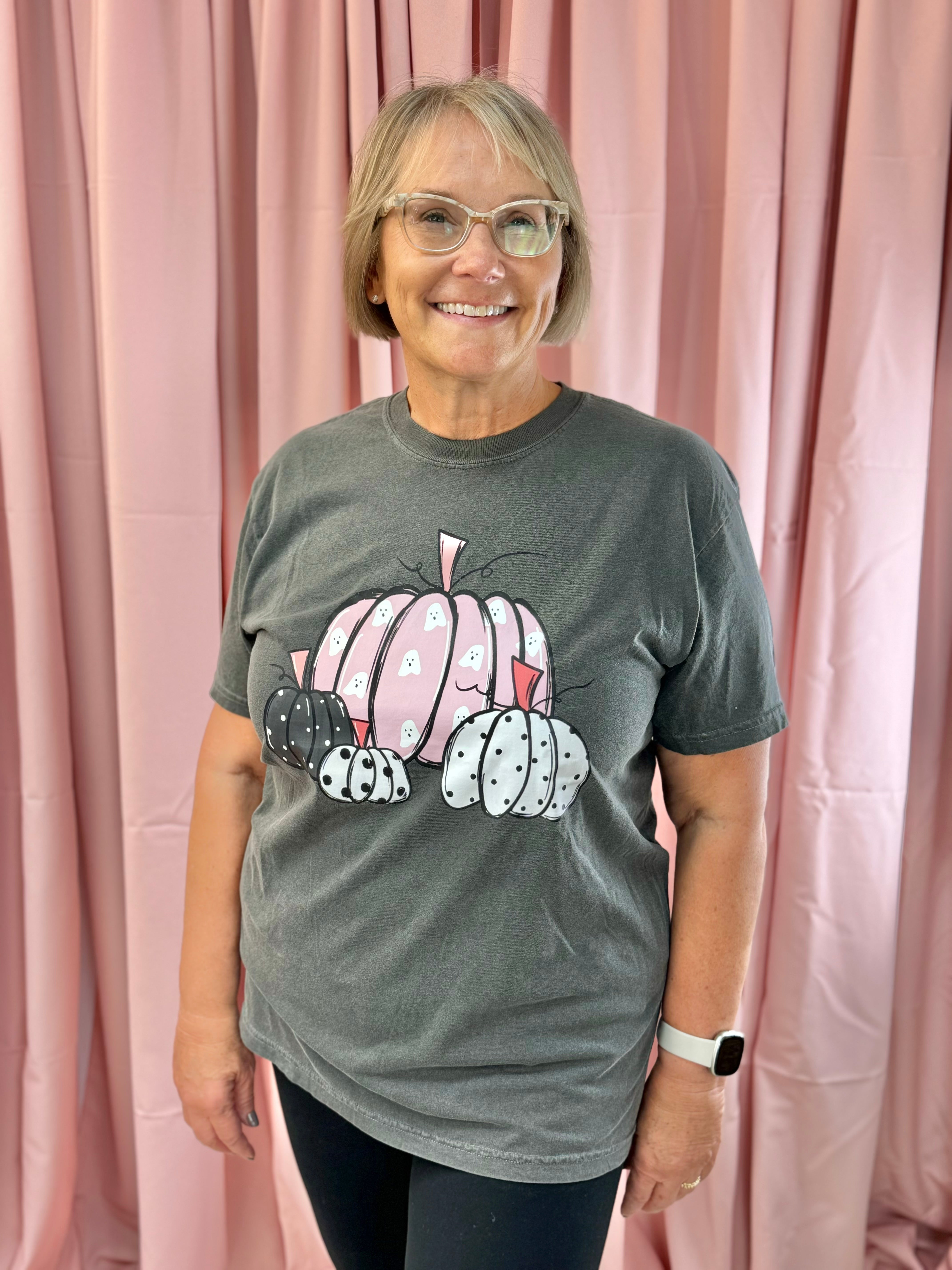 Polka Dot Pumpkins & Ghosts Graphic T-Shirt-130 Graphics-The Lovely Closet-The Lovely Closet, Women's Fashion Boutique in Alexandria, KY