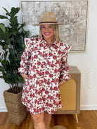 Rose Print Button Down Dress-180 Dresses-Anniewear-The Lovely Closet, Women's Fashion Boutique in Alexandria, KY