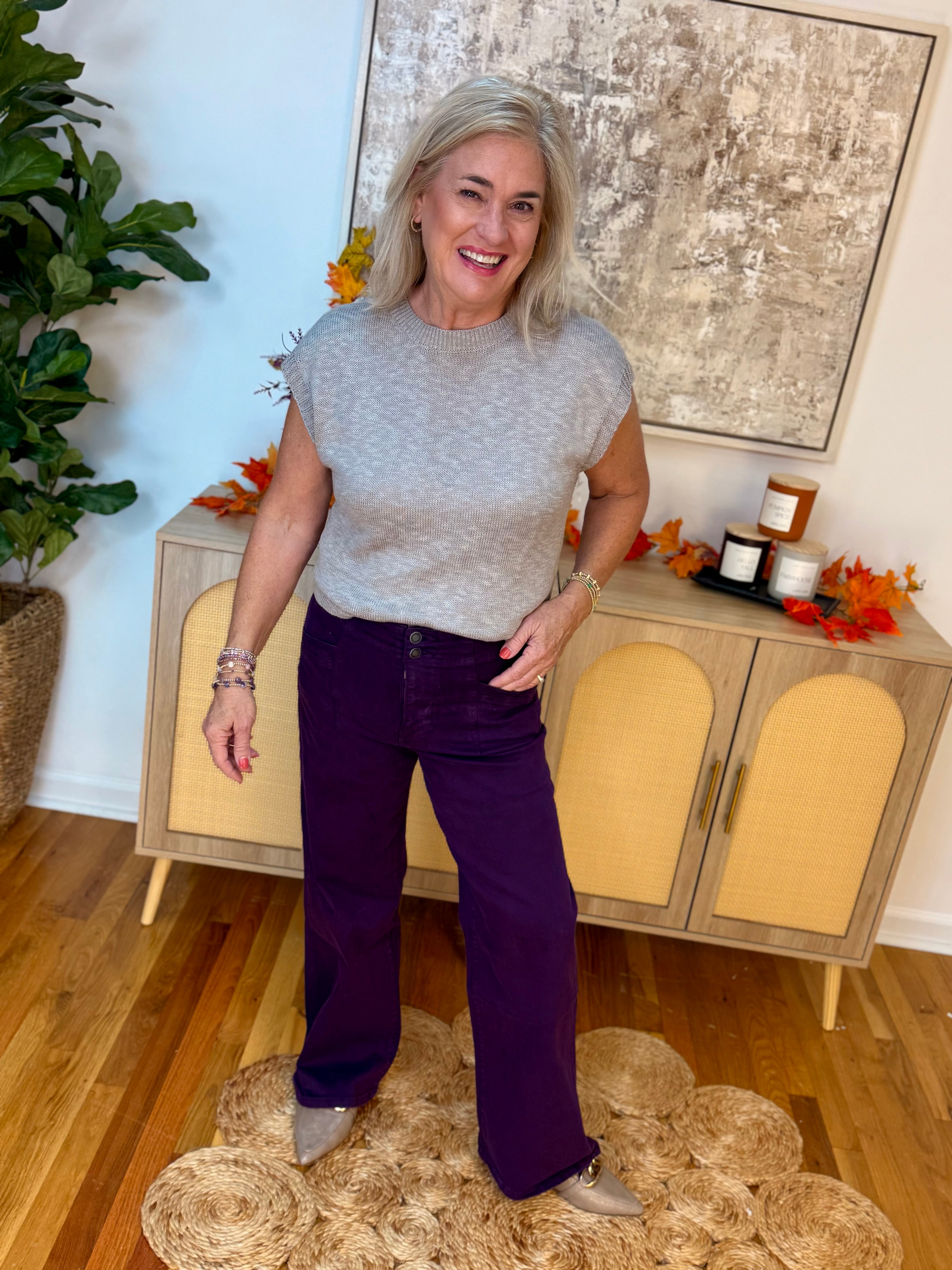 FINAL SALE- Mica High Rise Wide Leg Pants - Plum-210 Jeans-Mica Denim-The Lovely Closet, Women's Fashion Boutique in Alexandria, KY